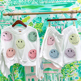 Licensed White Scattered Multi Smiley ShortQueen of SparklesThe Printed Peach Savannah