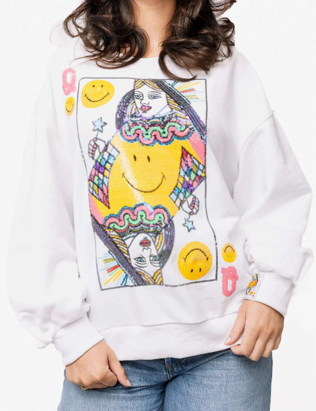 Licensed White Smiley Queen Card SweatshirtLILLY PULITZERThe Printed Peach Savannah