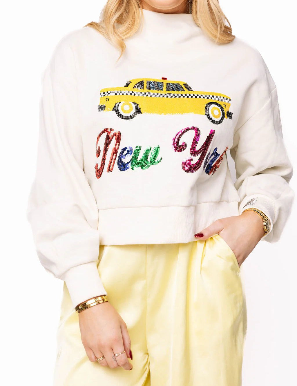 Light Beige 'New York' City Icon SweatshirtWomen - Tops - Sweatshirts & PopoversQueen of SparklesThe Printed Peach Savannah