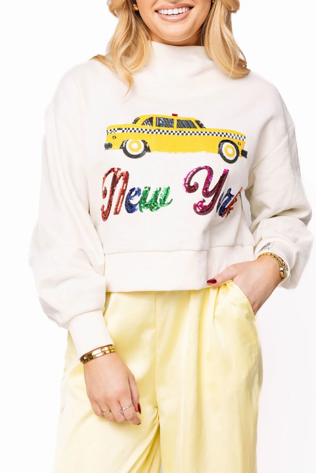 Light Beige 'New York' City Icon SweatshirtWomen - Tops - Sweatshirts & PopoversQueen of SparklesThe Printed Peach Savannah