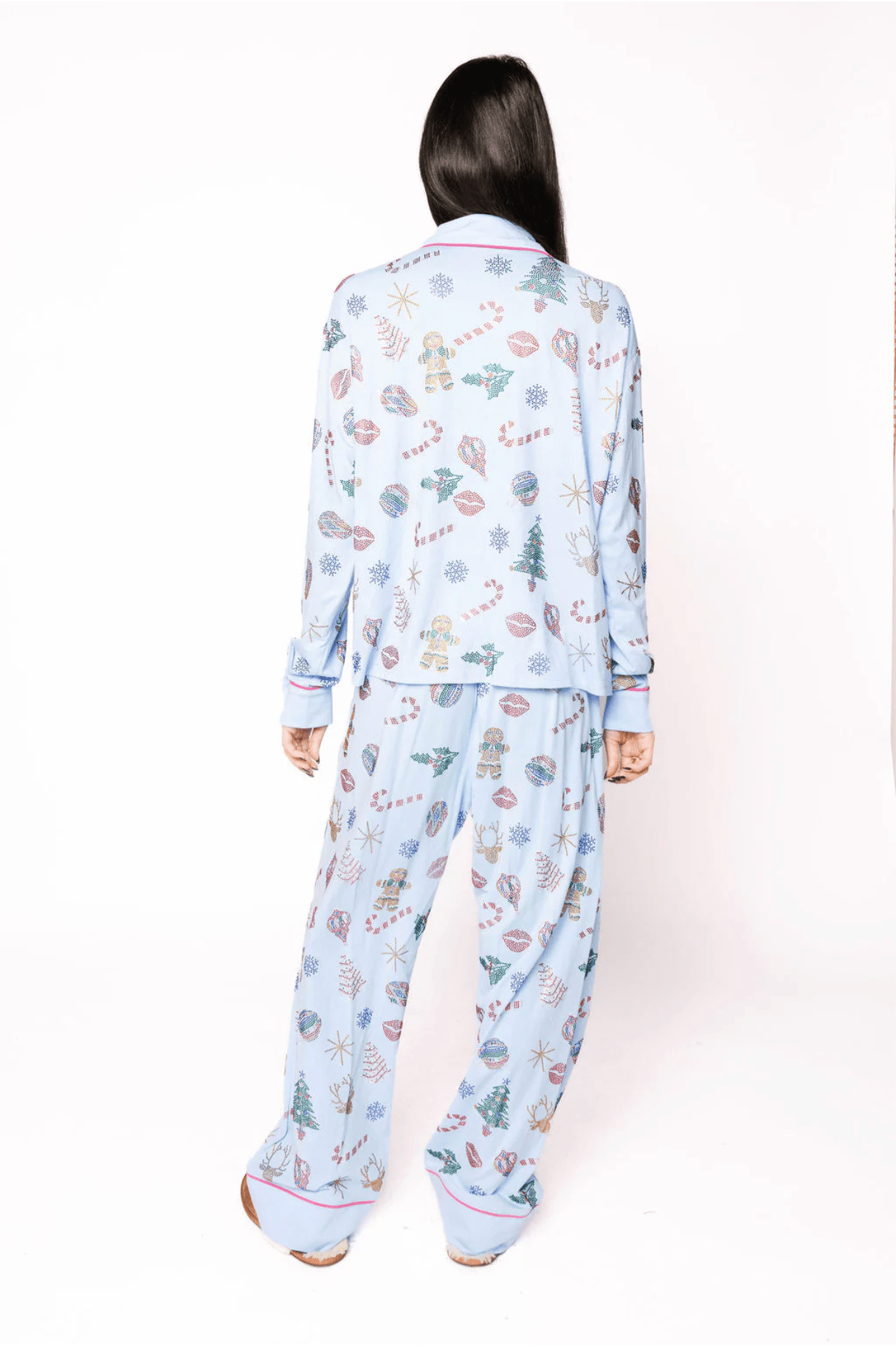 Light Blue Multi Christmas Icon Long Sleeve PJ Top and Pants SetWomen - Pajama PartyQueen of SparklesThe Printed Peach Savannah