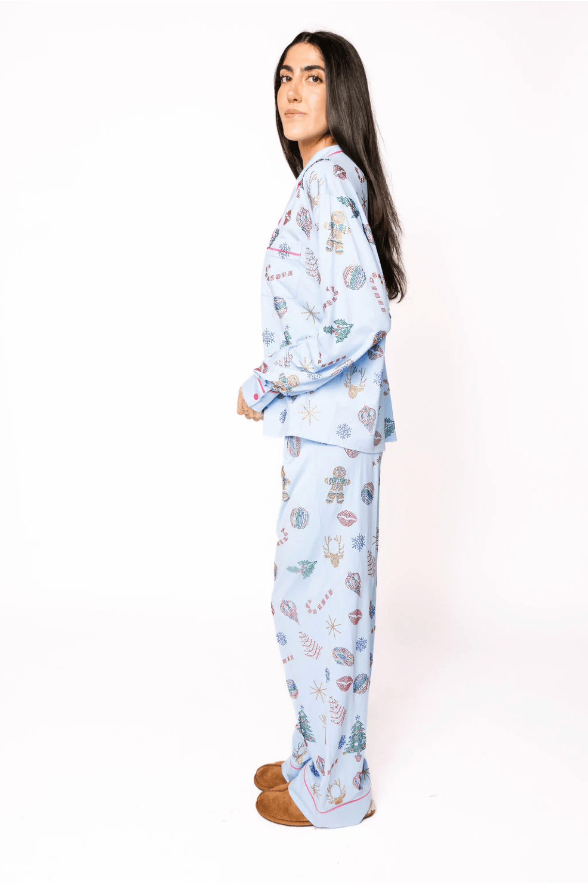 Light Blue Multi Christmas Icon Long Sleeve PJ Top and Pants SetWomen - Pajama PartyQueen of SparklesThe Printed Peach Savannah