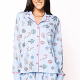 Light Blue Multi Christmas Icon Long Sleeve PJ Top and Pants SetWomen - Pajama PartyQueen of SparklesThe Printed Peach Savannah