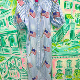 Light Blue & White Striped American Flag Cotton Button Up Midi DressQueen of SparklesThe Printed Peach Savannah