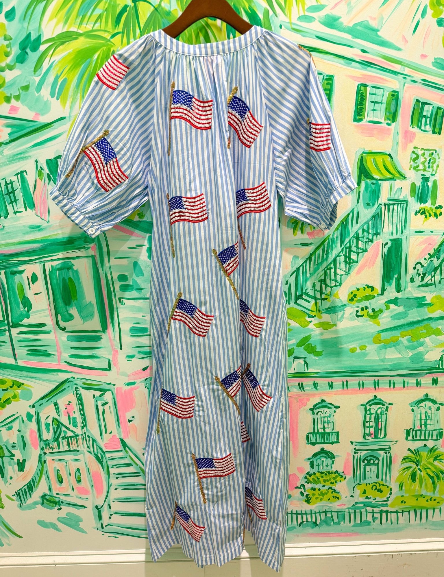 Light Blue & White Striped American Flag Cotton Button Up Midi DressQueen of SparklesThe Printed Peach Savannah