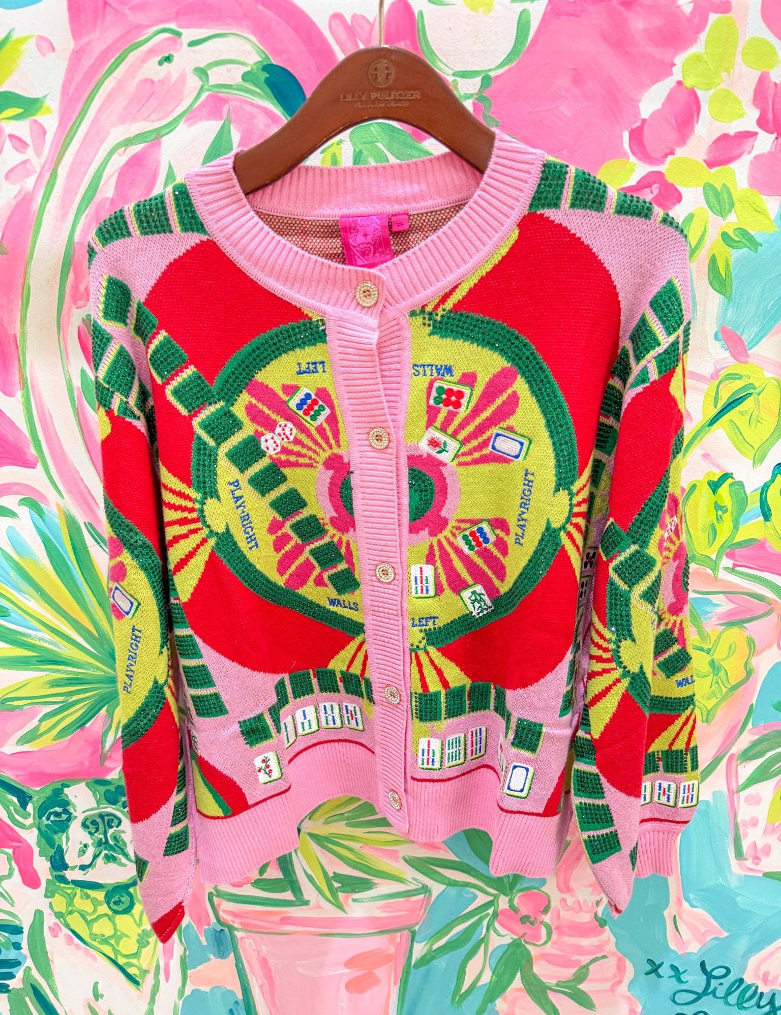 Light Pink Multi Mahjong Button Up CardiganQueen of SparklesThe Printed Peach Savannah