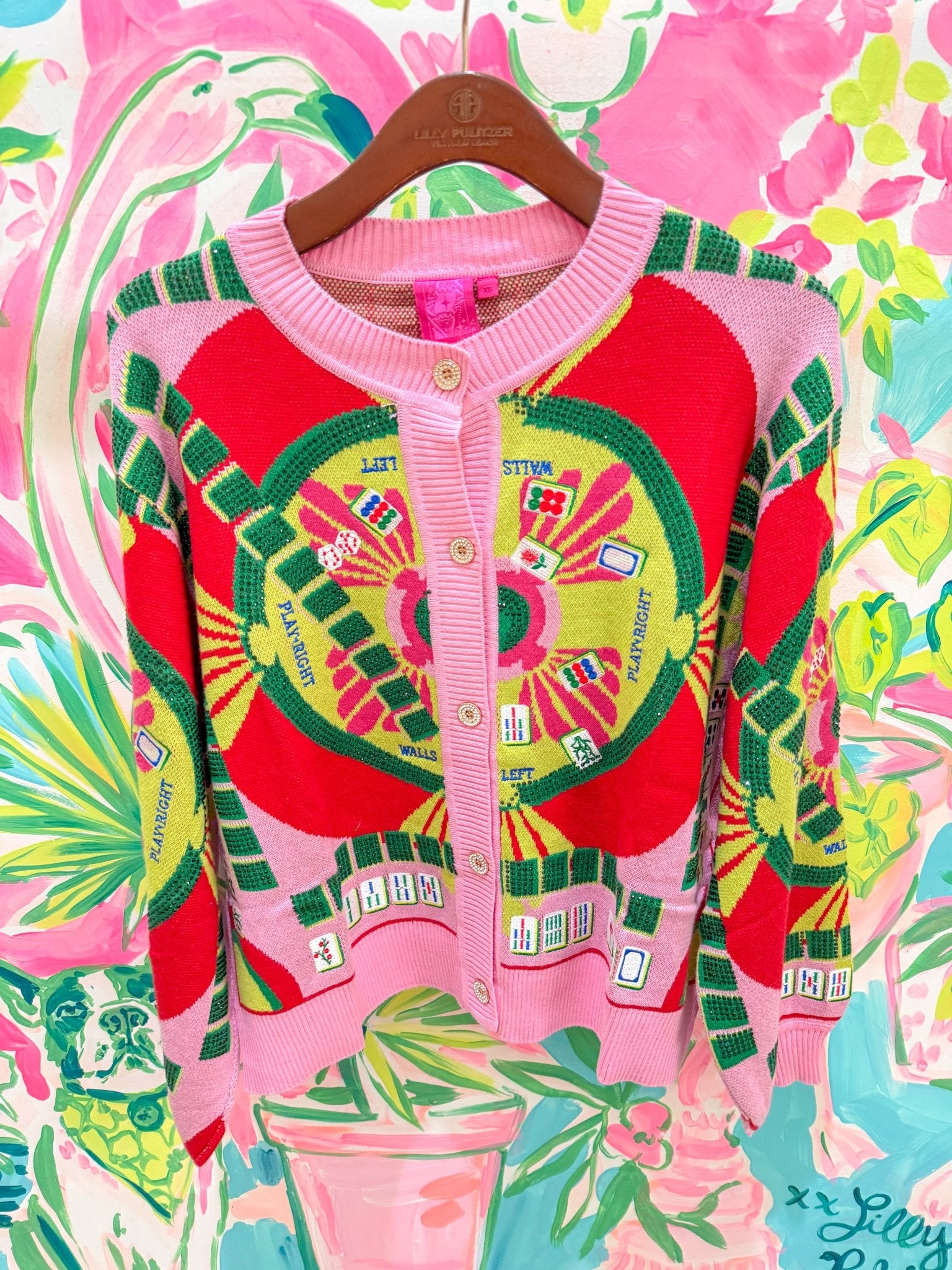 Light Pink Multi Mahjong Button Up CardiganQueen of SparklesThe Printed Peach Savannah
