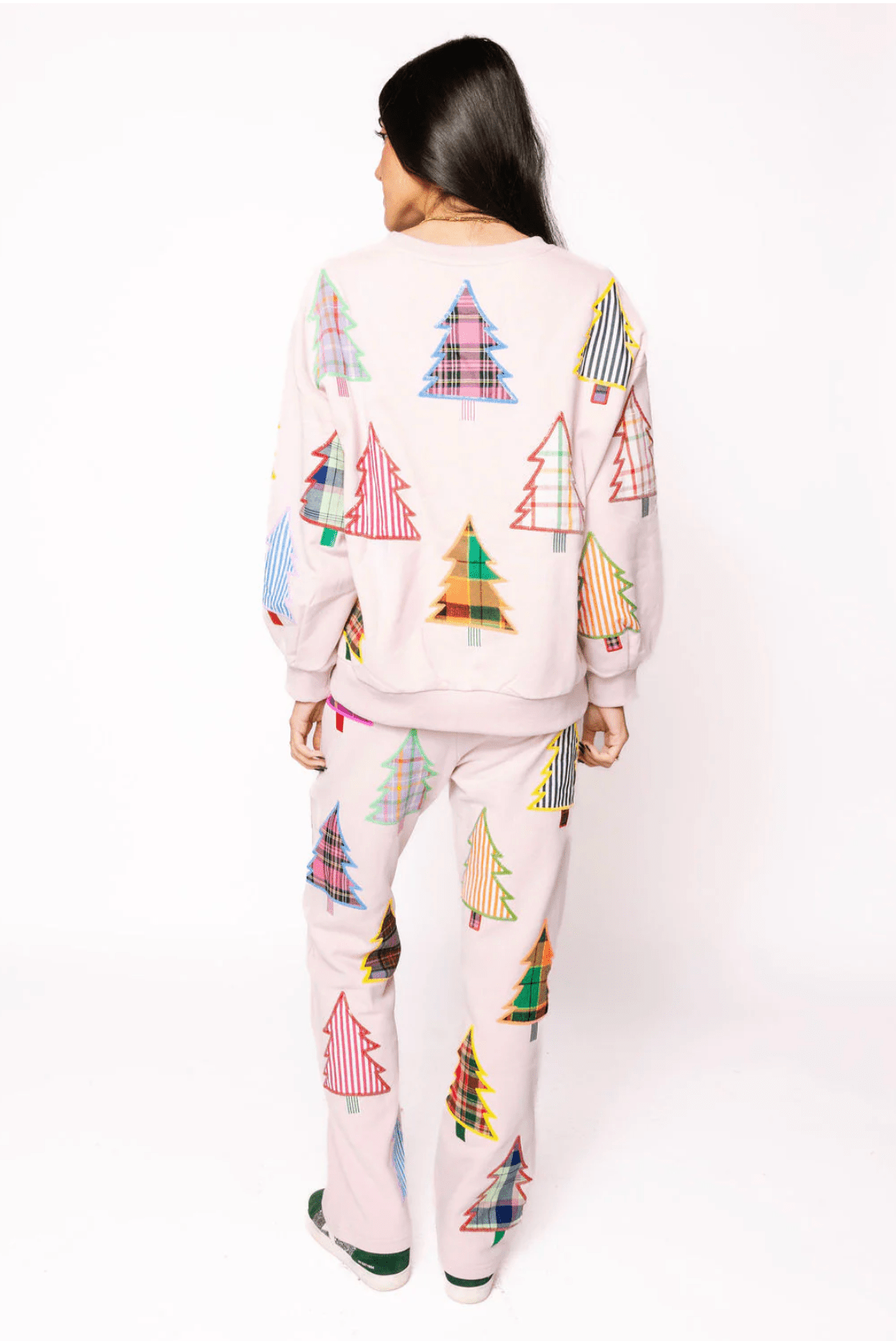 Light Pink Multi Plaid & Stripe Christmas Tree SweatpantWomen - BottomsQueen of SparklesThe Printed Peach Savannah