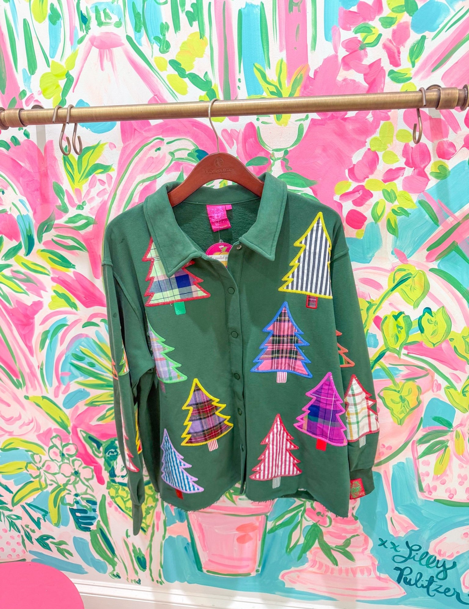 Light Pink Multi Plaid & Stripe Christmas Tree SweatshirtQueen of SparklesThe Printed Peach Savannah