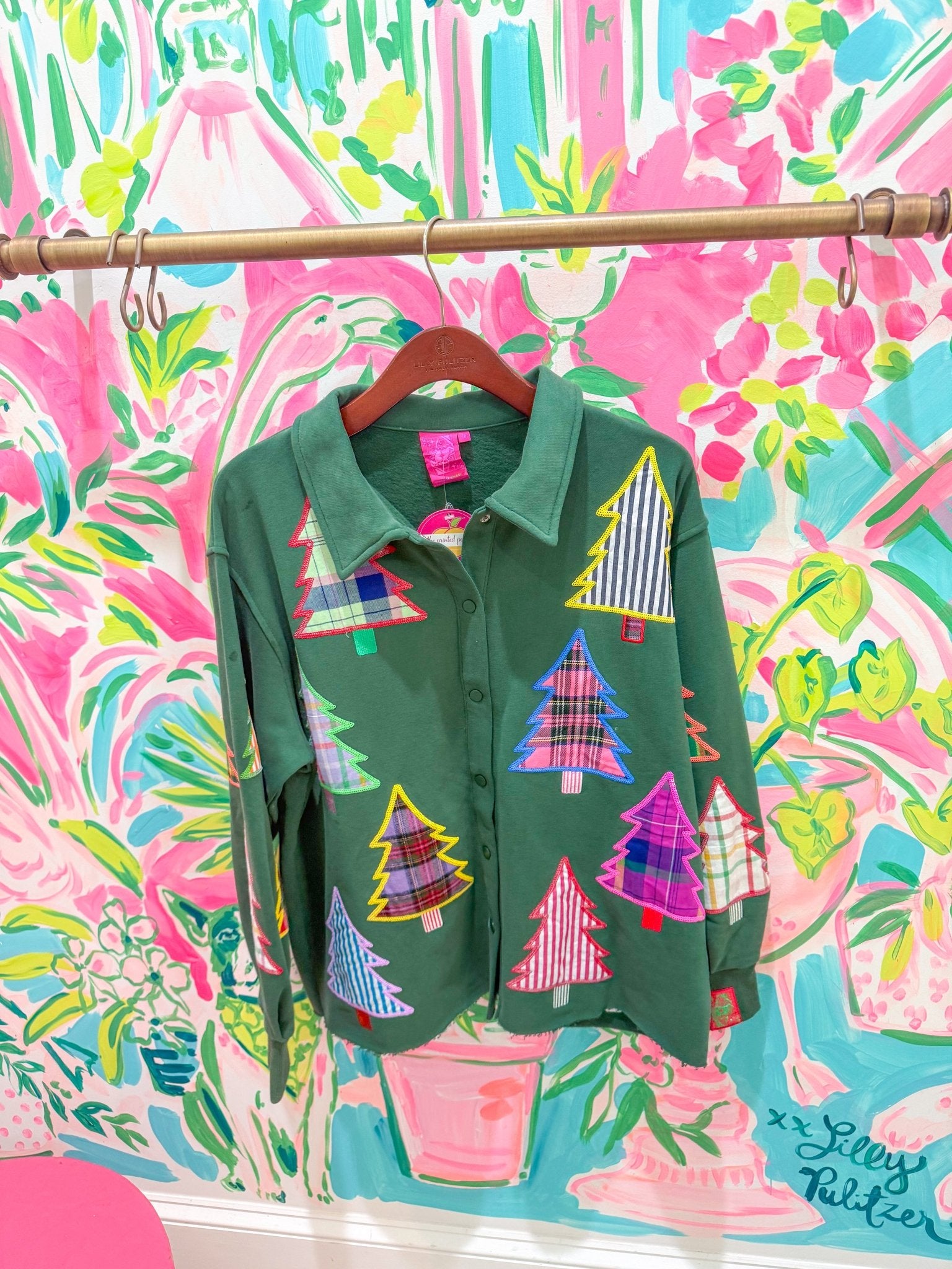 Light Pink Multi Plaid & Stripe Christmas Tree SweatshirtQueen of SparklesThe Printed Peach Savannah