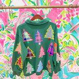 Light Pink Multi Plaid & Stripe Christmas Tree SweatshirtQueen of SparklesThe Printed Peach Savannah