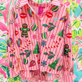 Light Pink & Red Stripe Christmas Icons Button Up Top and Shorts SetQueen of SparklesThe Printed Peach Savannah