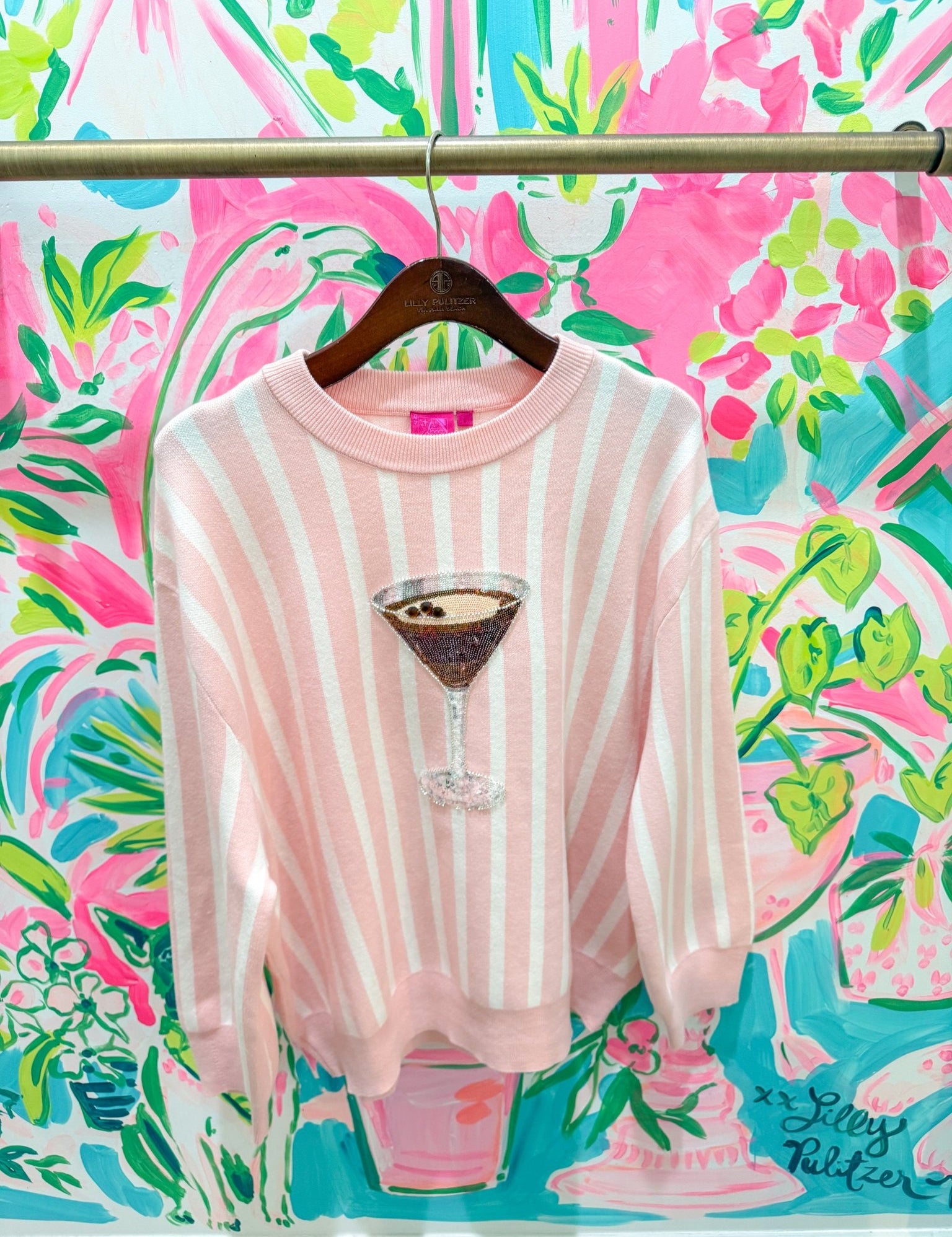 Light Pink & White Stripe Espresso Martini SweaterQueen of SparklesThe Printed Peach Savannah