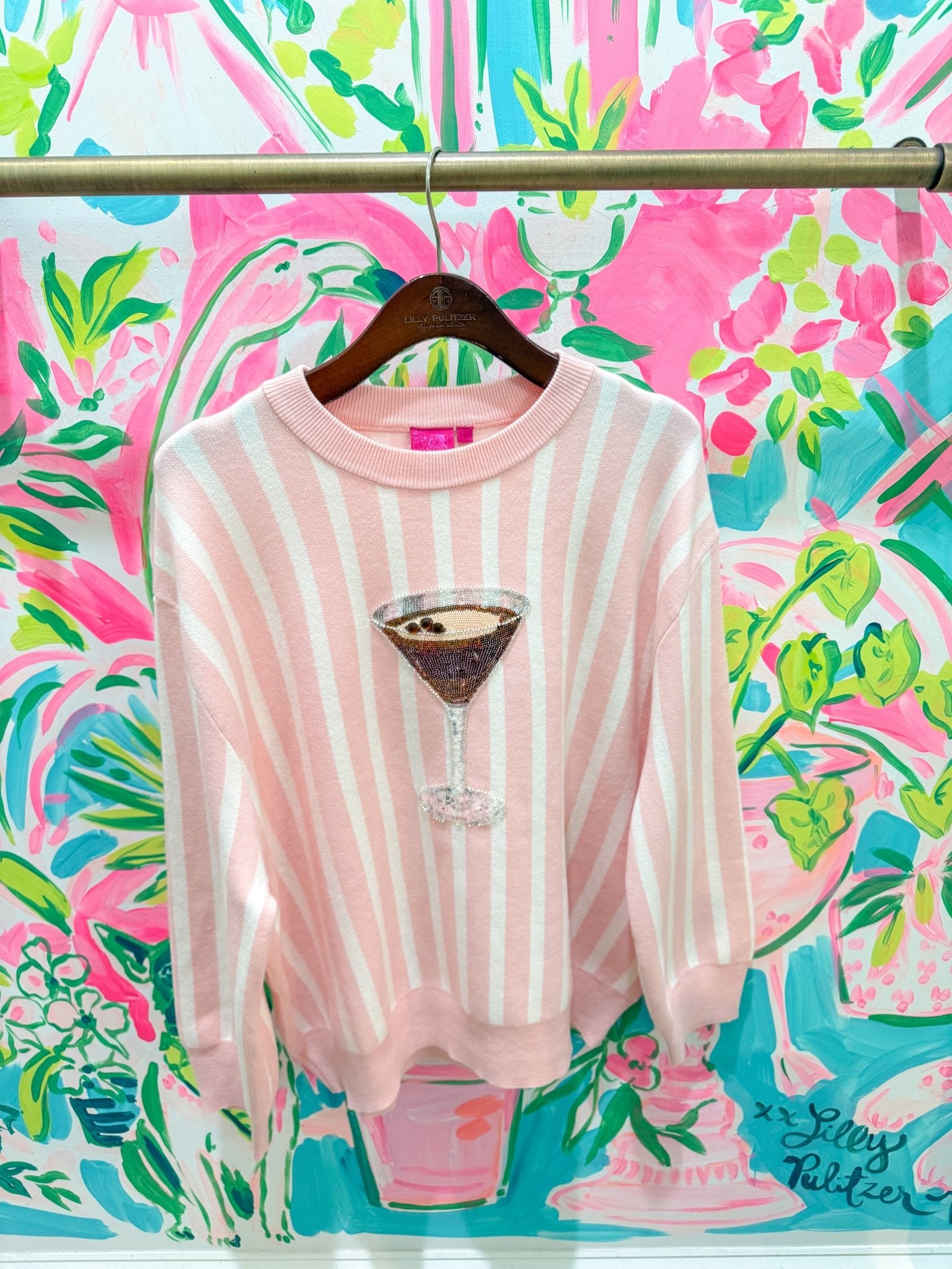 Light Pink & White Stripe Espresso Martini SweaterQueen of SparklesThe Printed Peach Savannah