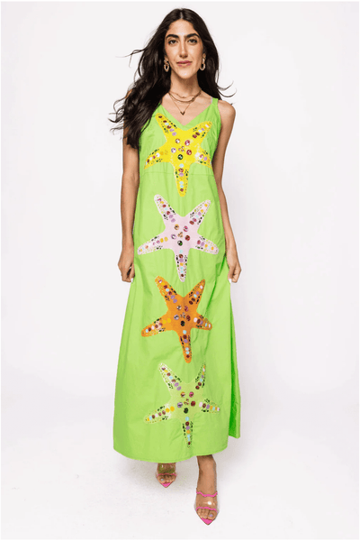 Lime Green Multi Star Fish Midi Cotton DressHeartland Retail ItemsQueen of SparklesThe Printed Peach Savannah