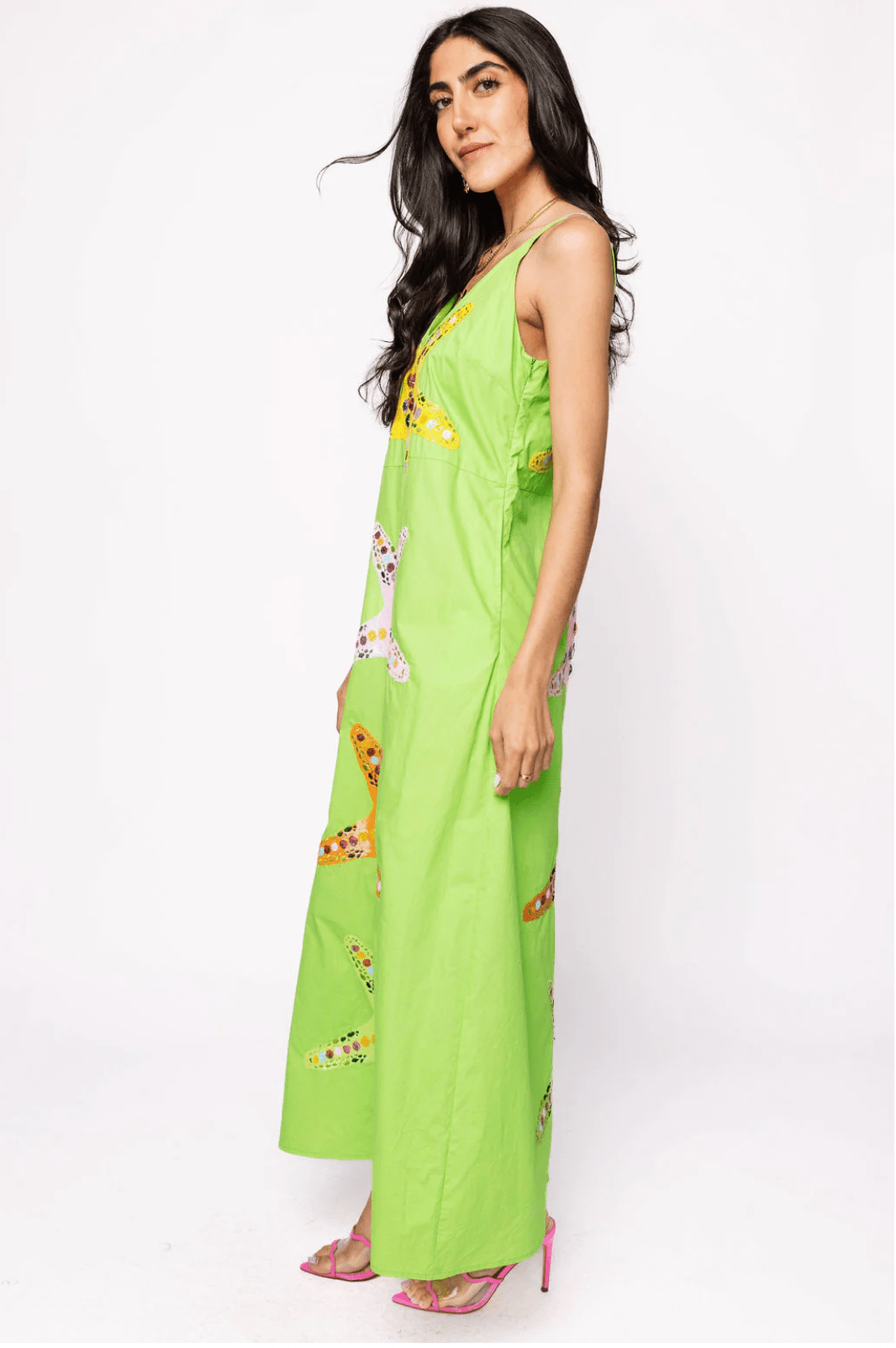 Lime Green Multi Star Fish Midi Cotton DressHeartland Retail ItemsQueen of SparklesThe Printed Peach Savannah