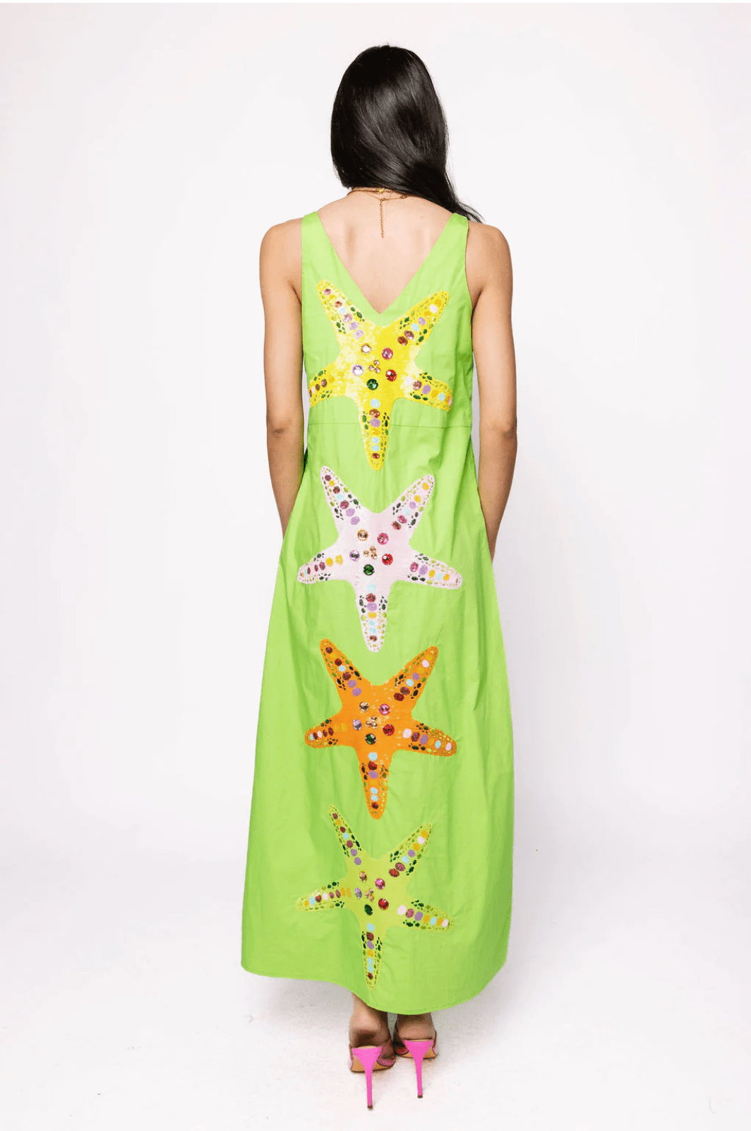 Lime Green Multi Star Fish Midi Cotton DressHeartland Retail ItemsQueen of SparklesThe Printed Peach Savannah