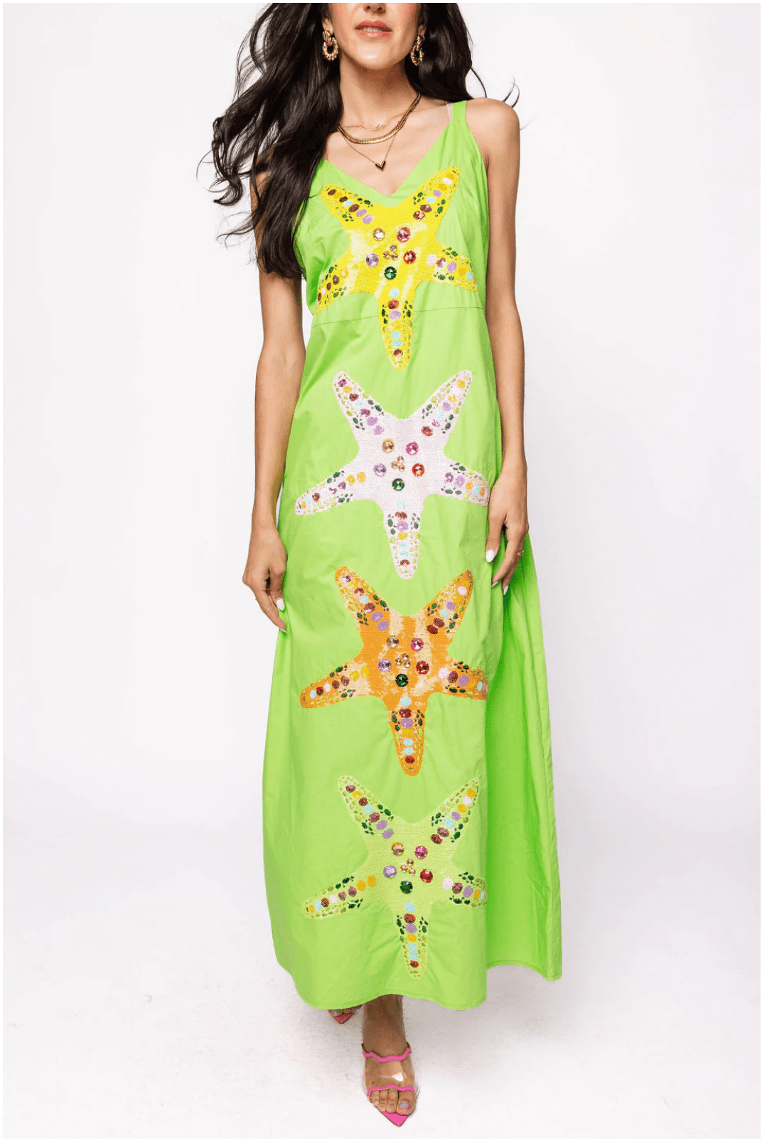 Lime Green Multi Star Fish Midi Cotton DressHeartland Retail ItemsQueen of SparklesThe Printed Peach Savannah