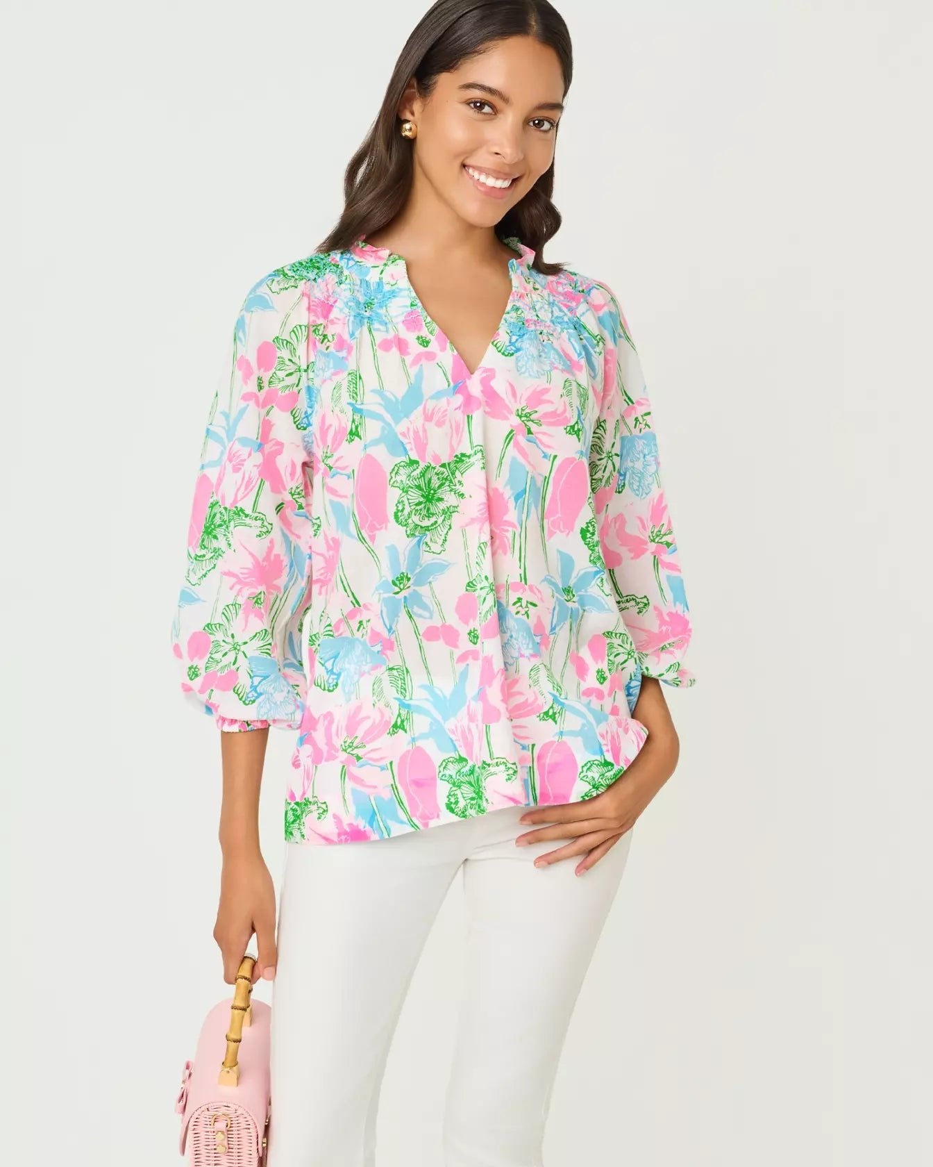 Lourdes 3/4 Sleeve Cotton TopWomen - Tops - BlousesLILLY PULITZERThe Printed Peach Savannah