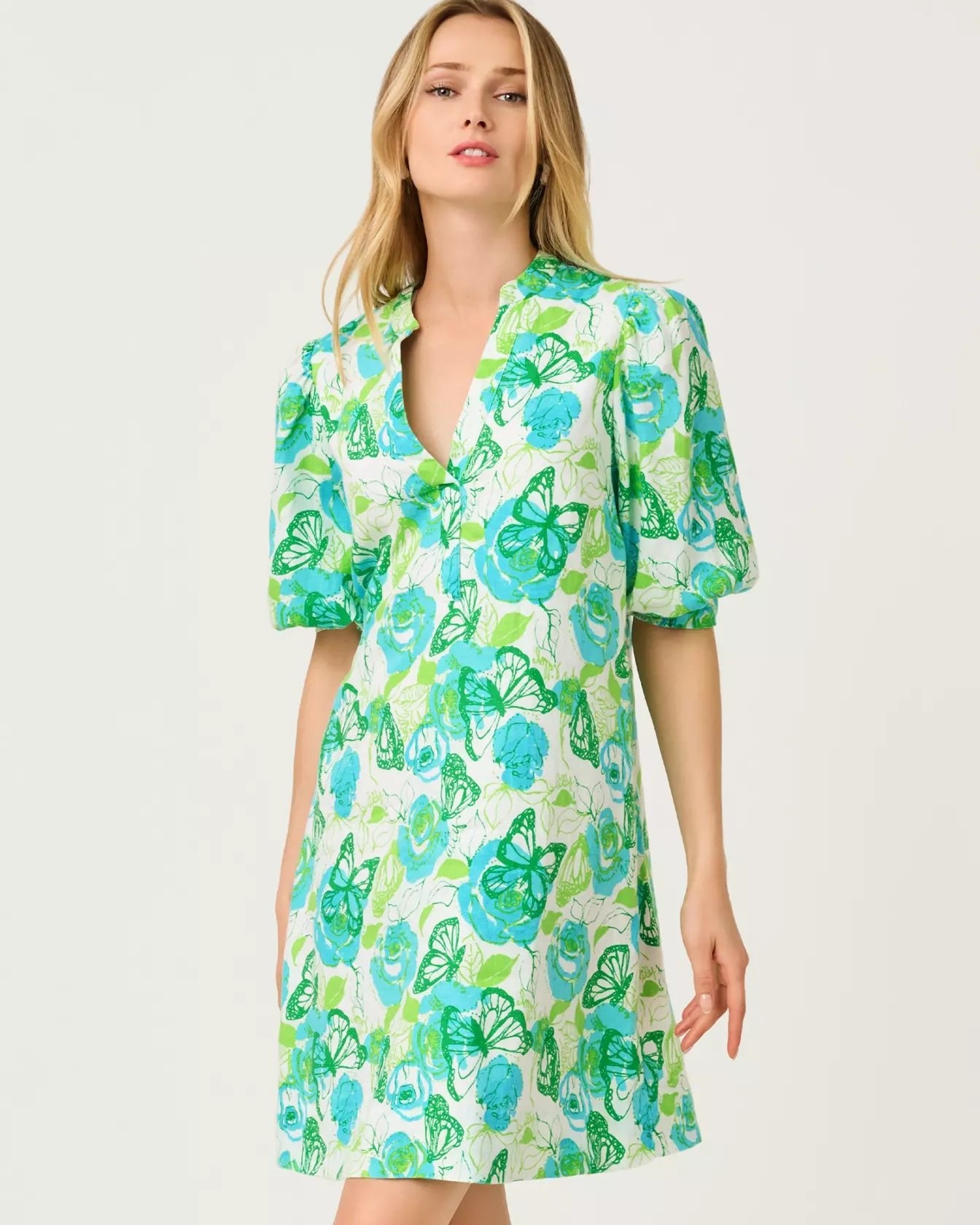 Mialeigh Elbow Sleeve Linen DressDresses - A - Line - Easy DressesLILLY PULITZERThe Printed Peach Savannah