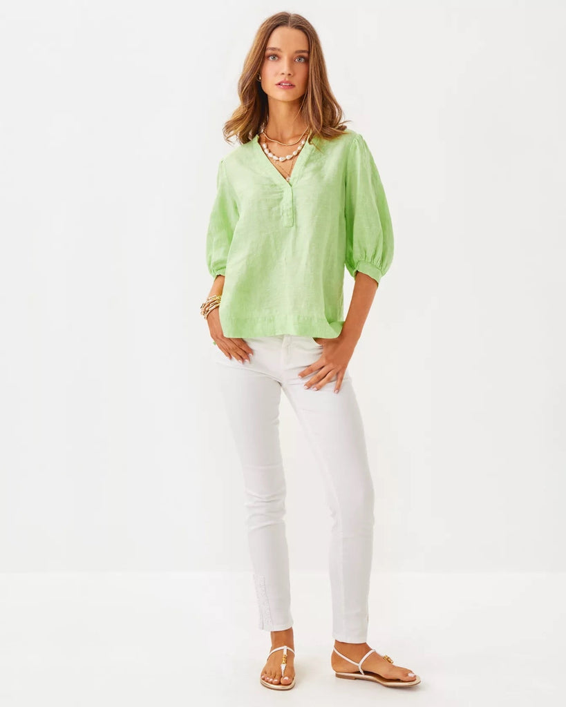 Mialeigh Elbow Sleeve Linen TopHeartland Retail ItemsLILLY PULITZERThe Printed Peach Savannah