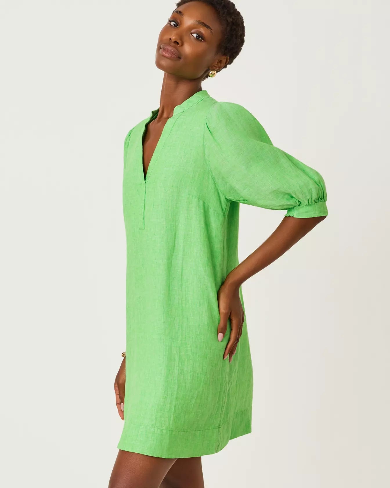 Mialeigh Elbow Sleeve Linen Dress - Putting Green X Resort White 8 Mialeigh Elbow Sleeve Linen Dress - Putting Green X Resort White 8