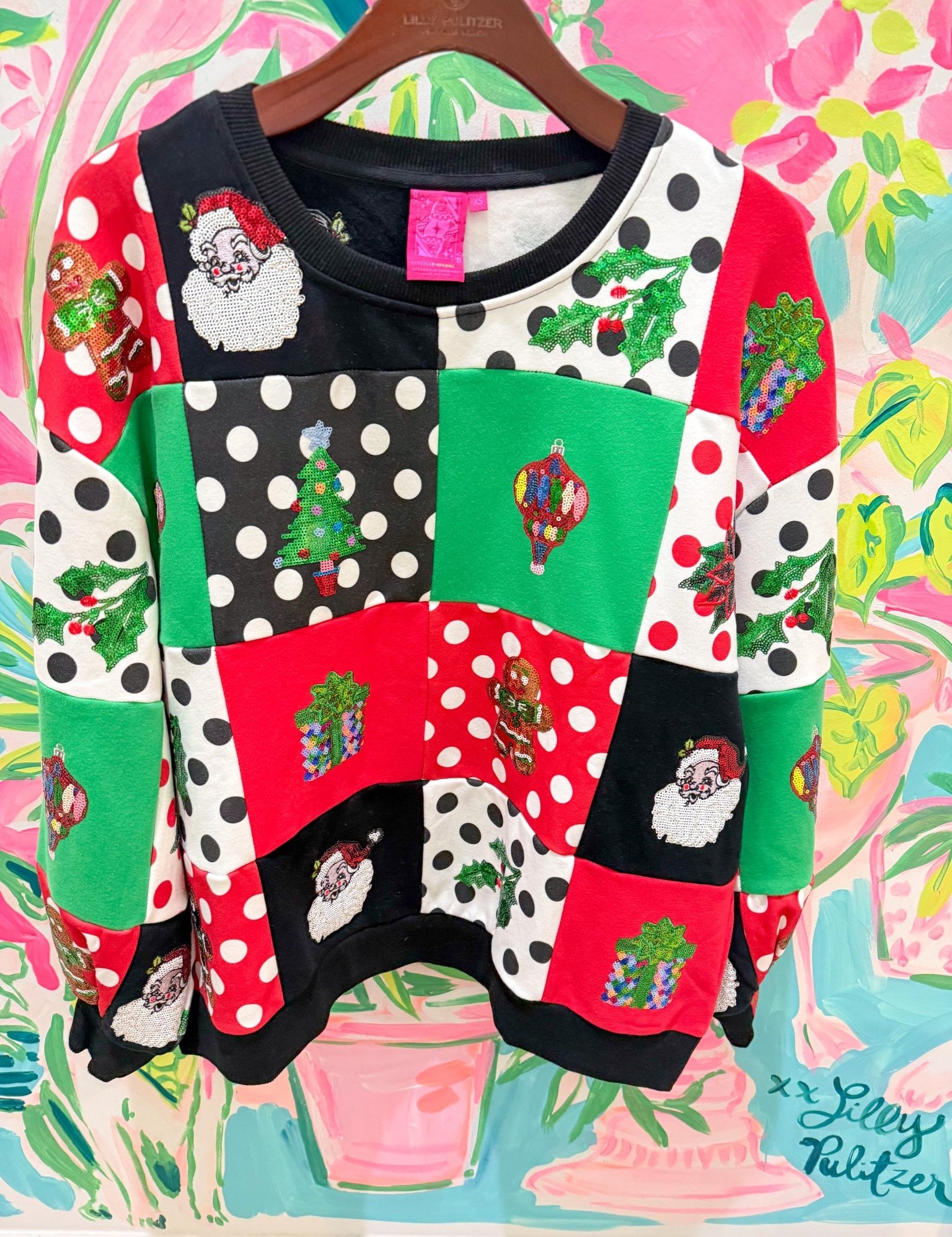 Multi Colorblock Polka Dot Christmas Icon SweatshirtQueen of SparklesThe Printed Peach Savannah
