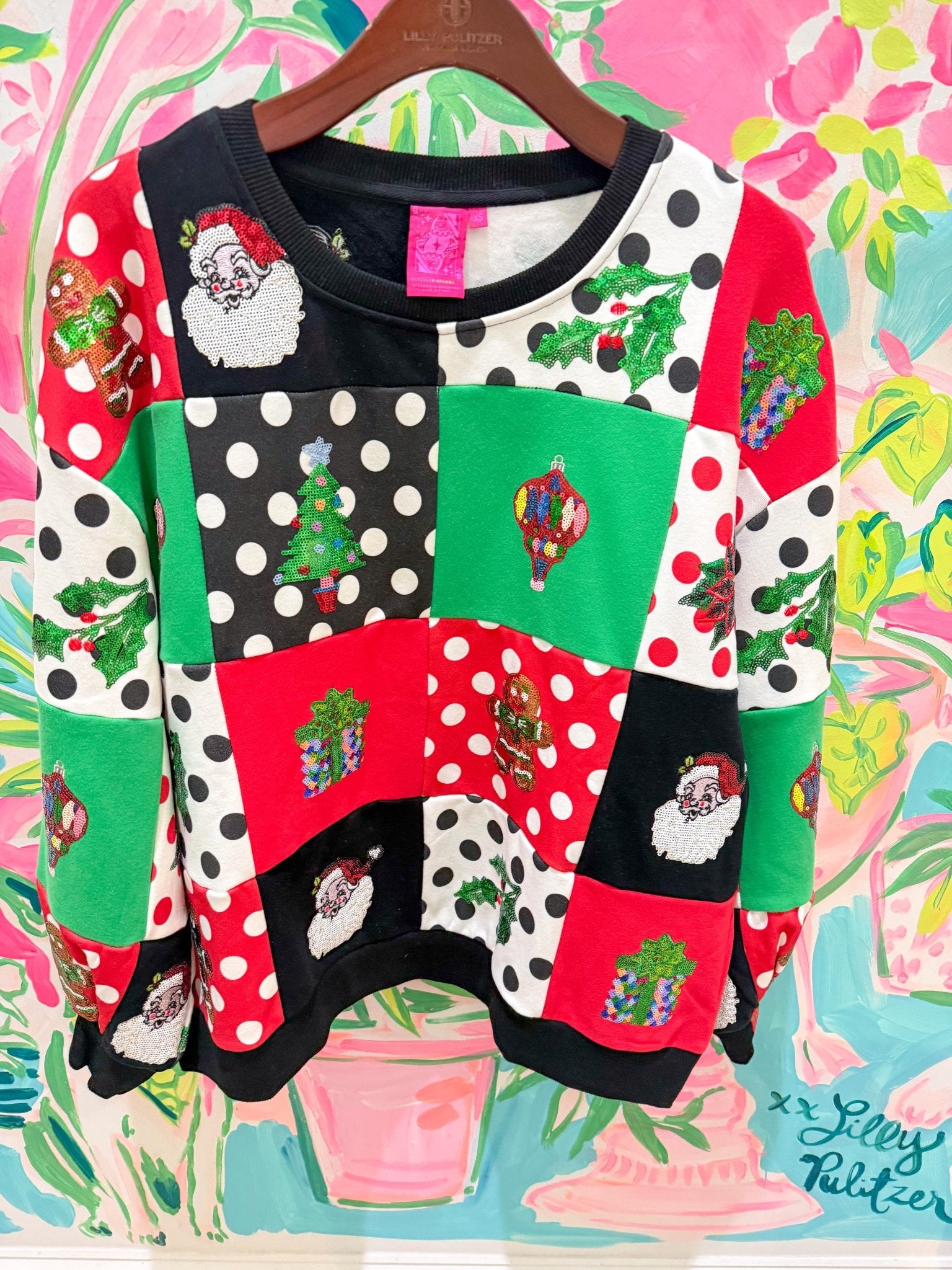 Multi Colorblock Polka Dot Christmas Icon SweatshirtQueen of SparklesThe Printed Peach Savannah