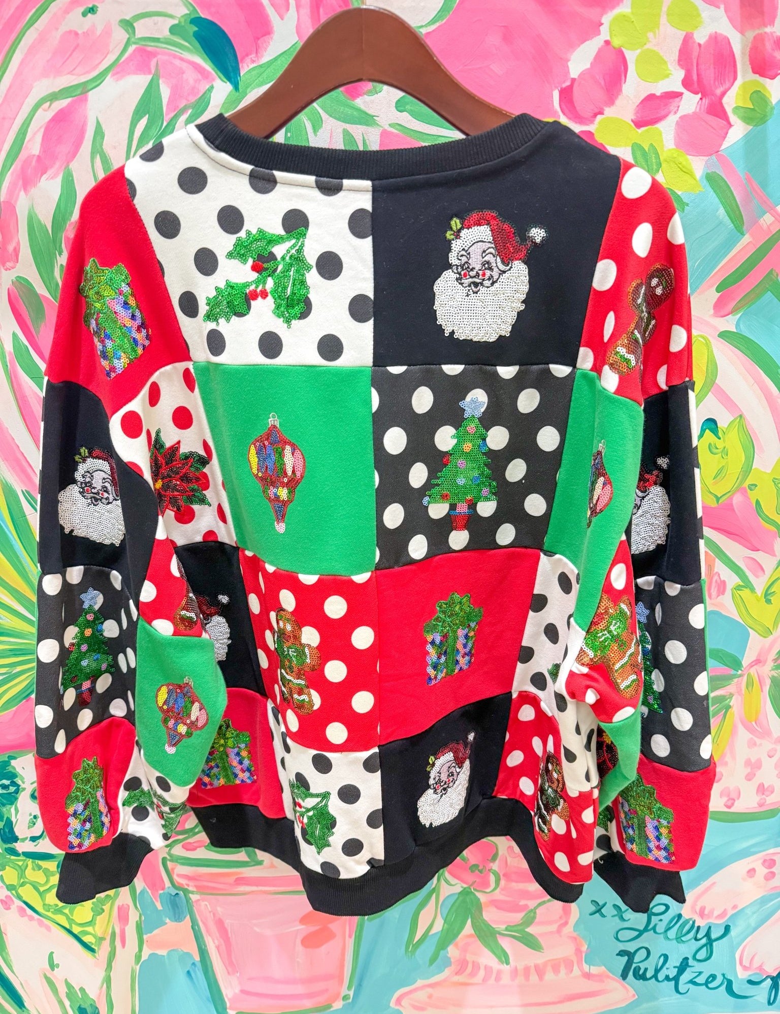 Multi Colorblock Polka Dot Christmas Icon SweatshirtQueen of SparklesThe Printed Peach Savannah