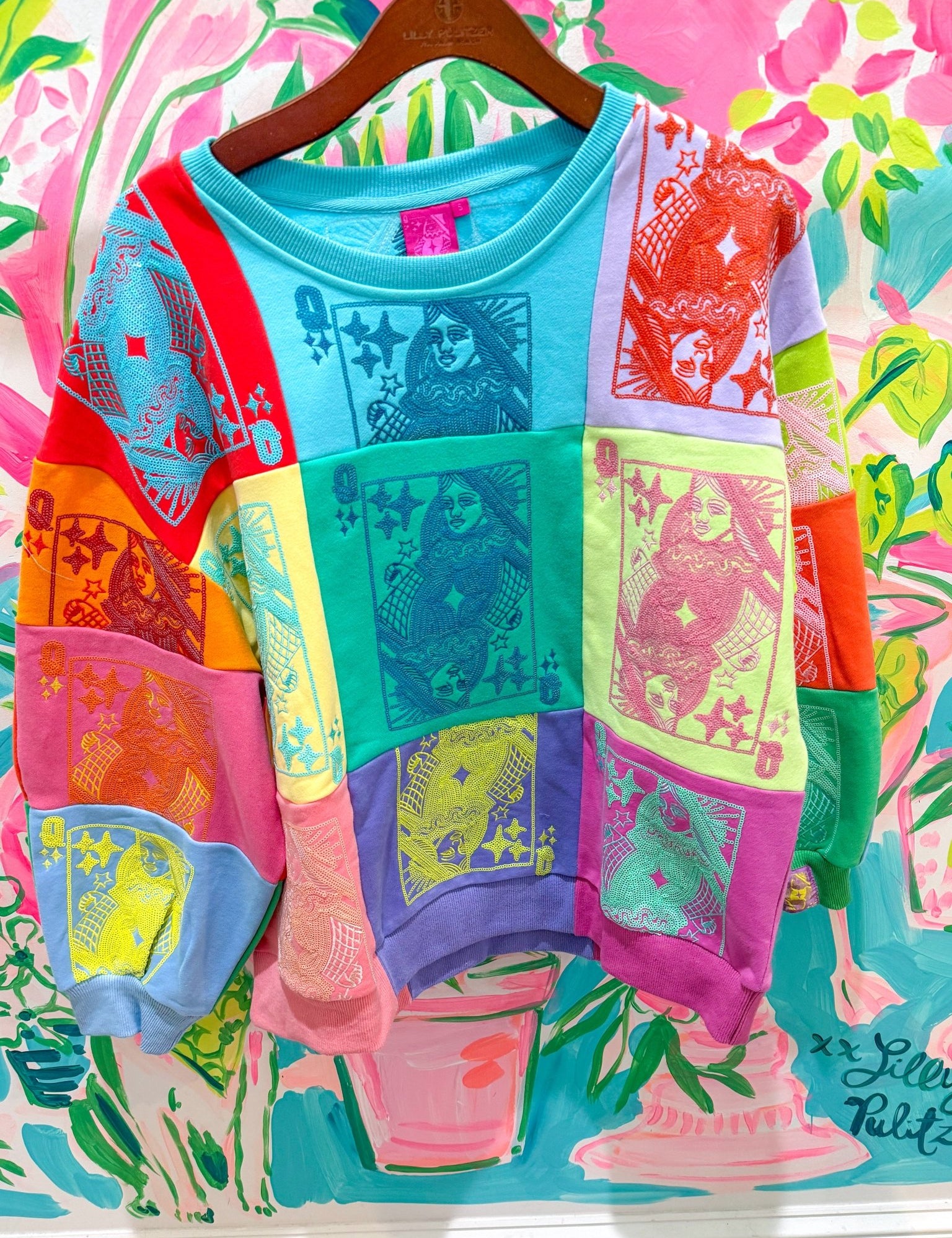 Multi Colorblock QOS Card Logo SweatshirtQueen of SparklesThe Printed Peach Savannah