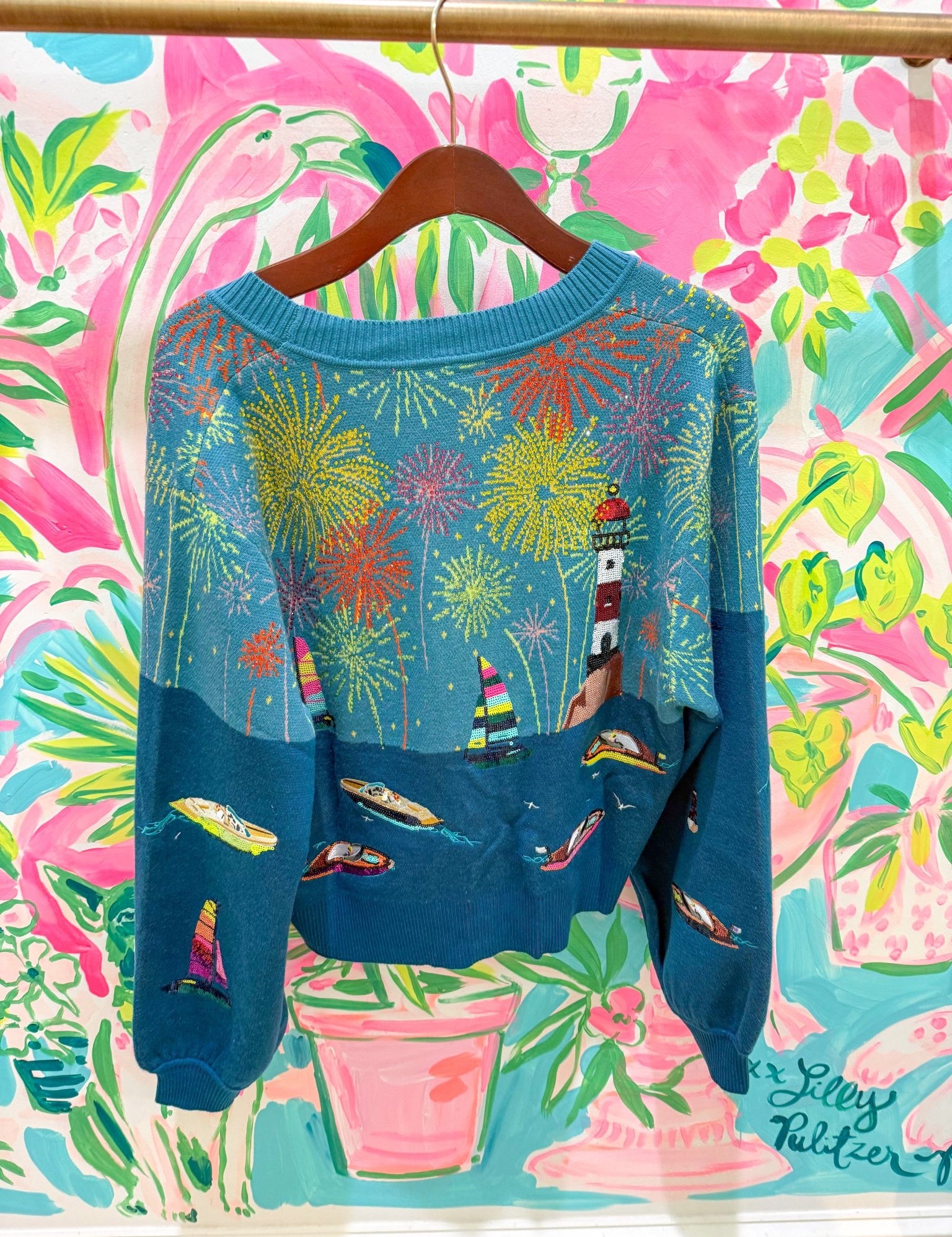 Multi Firework Over Boat Knit CardiganQueen of SparklesThe Printed Peach Savannah