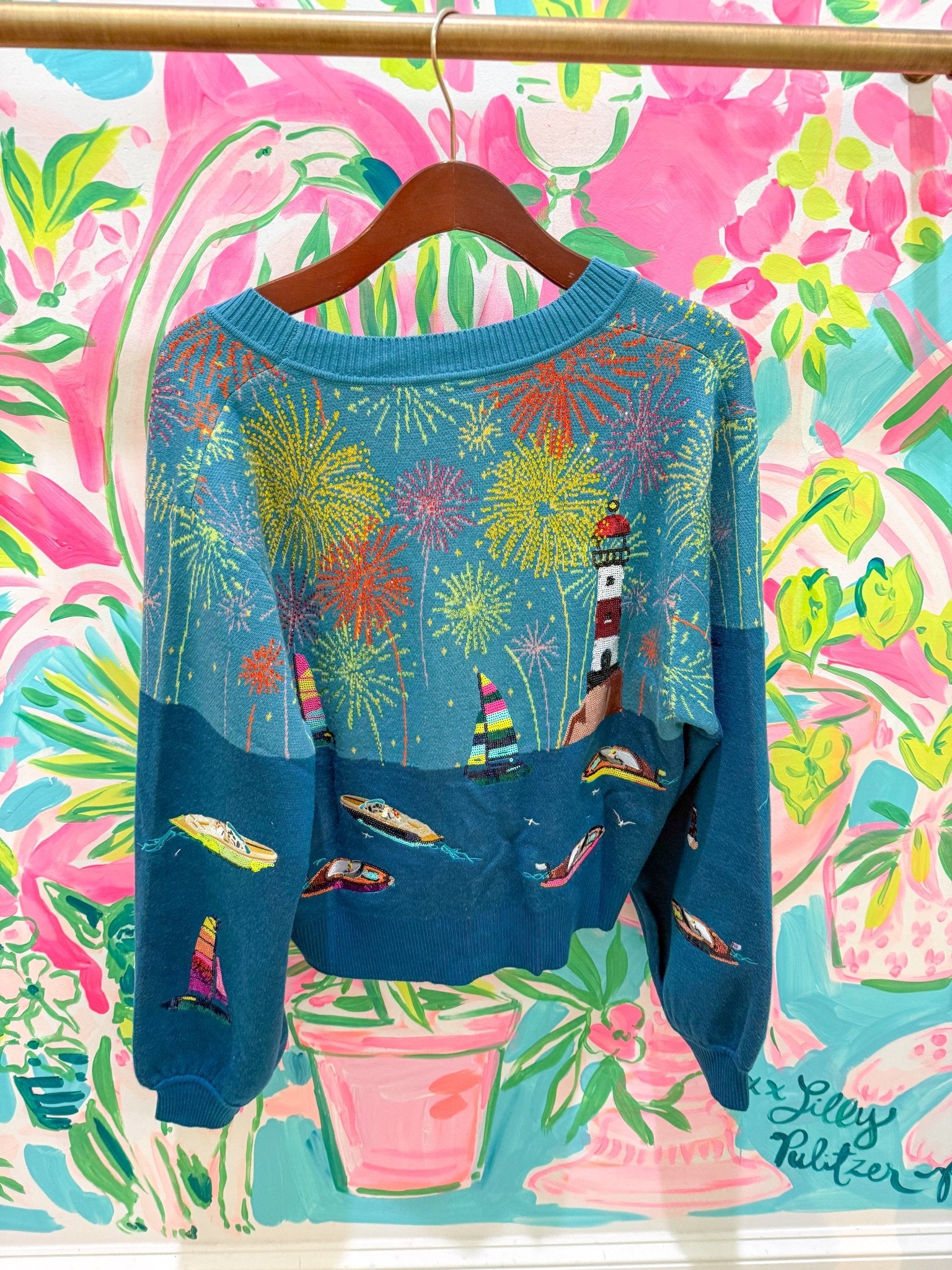 Multi Firework Over Boat Knit CardiganQueen of SparklesThe Printed Peach Savannah