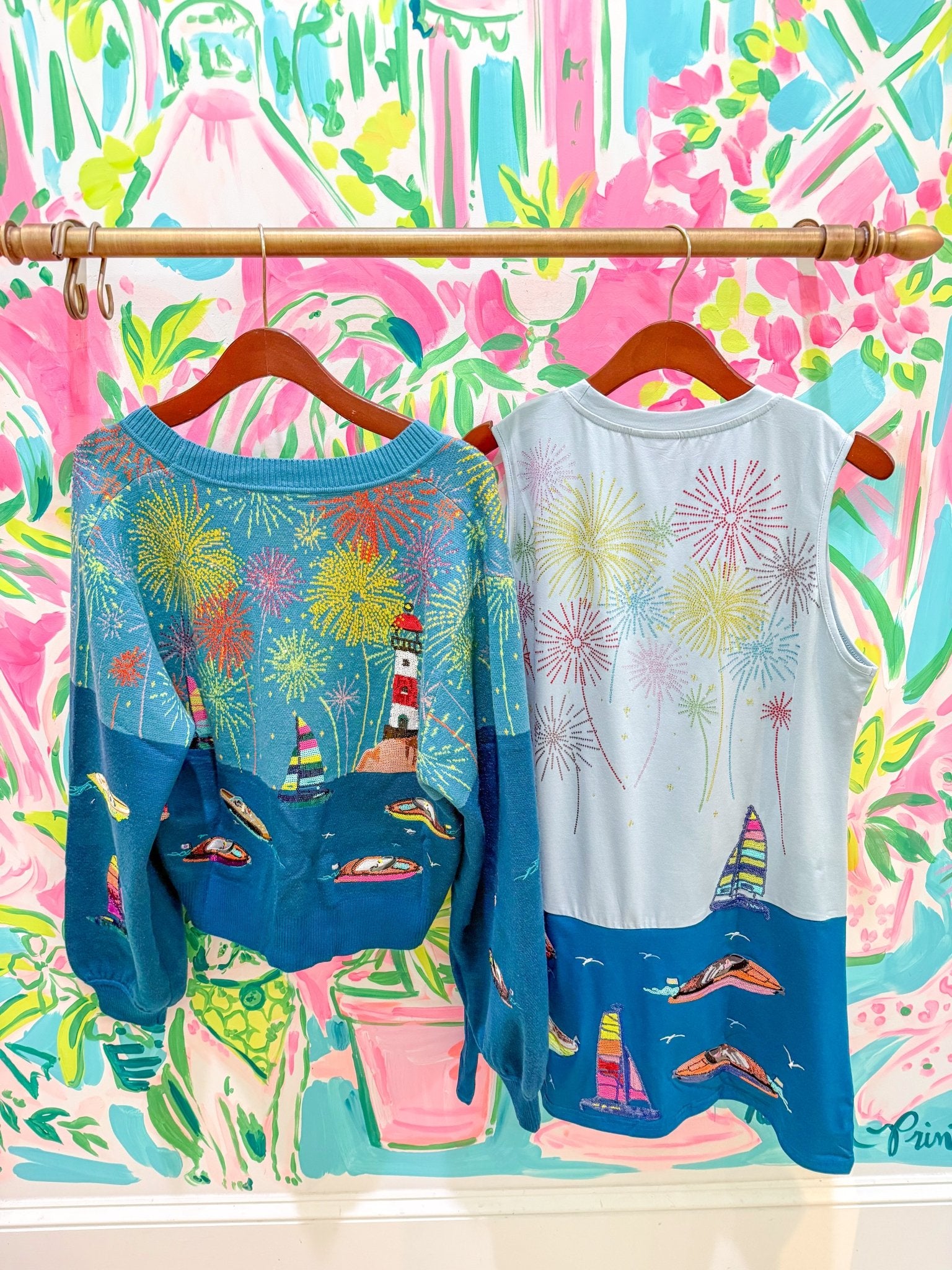 Multi Firework Over Boats Tank DressQueen of SparklesThe Printed Peach Savannah