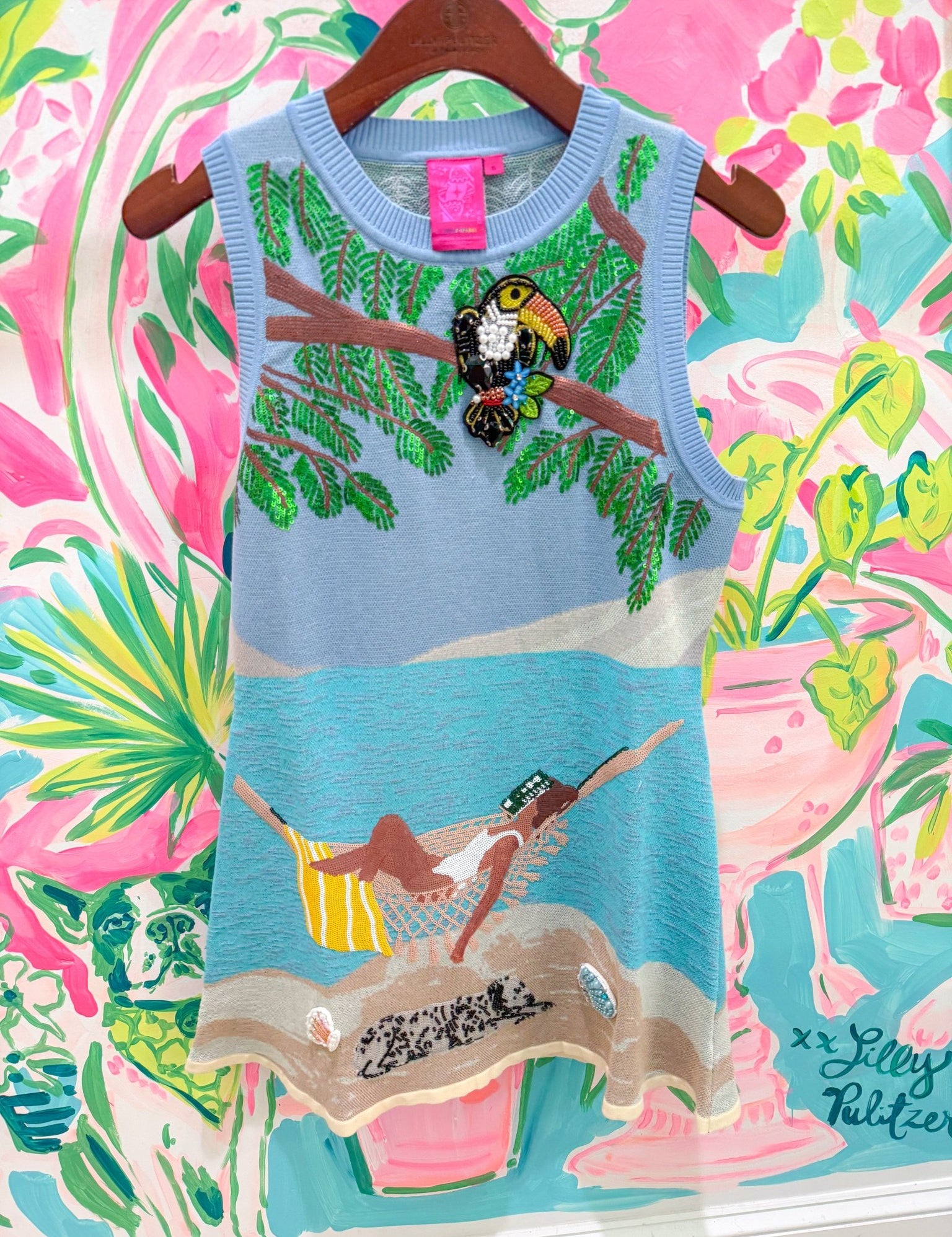Multi Girl on Hammock Beach Knit Tank DressQueen of SparklesThe Printed Peach Savannah