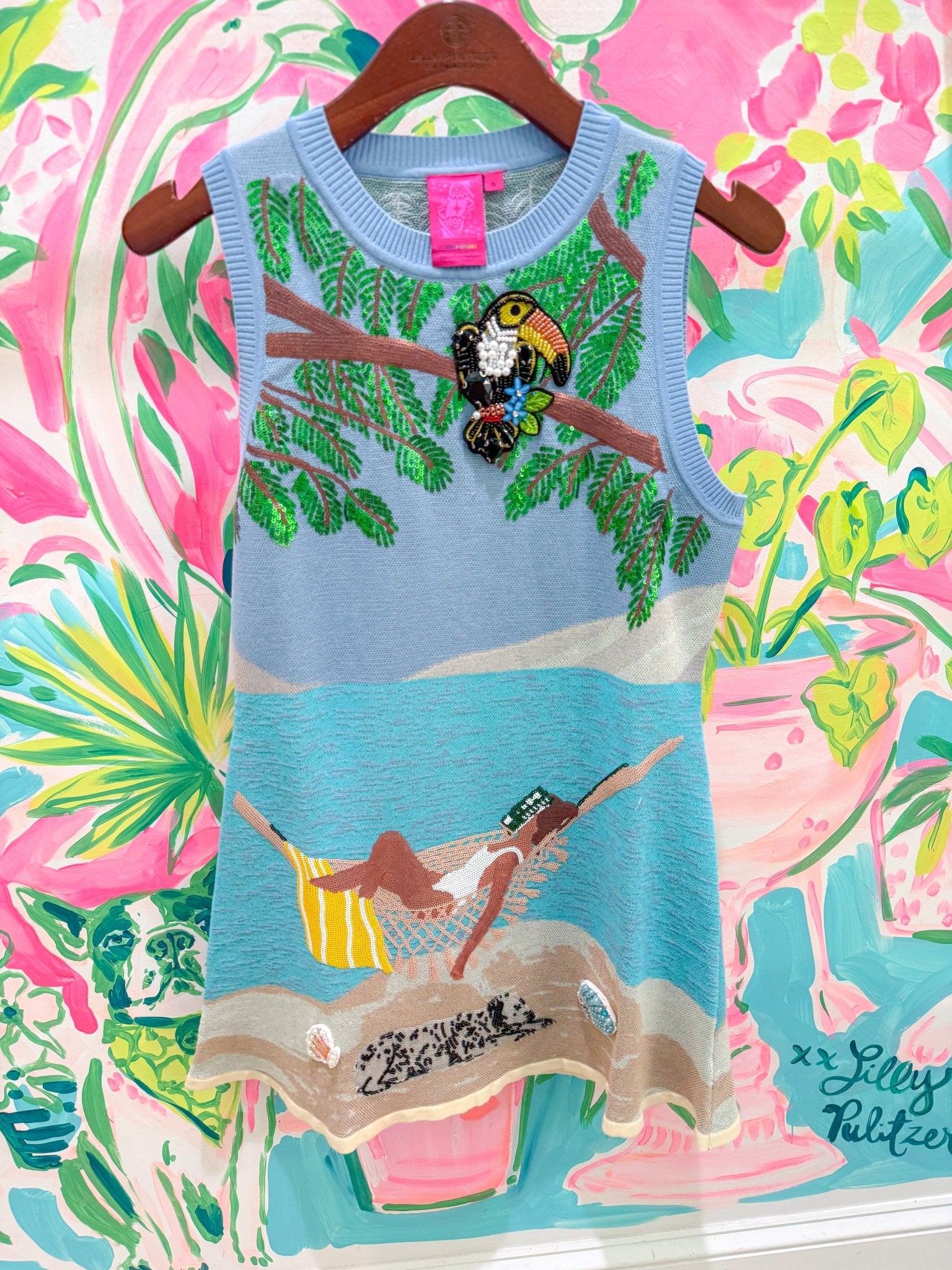 Multi Girl on Hammock Beach Knit Tank DressQueen of SparklesThe Printed Peach Savannah