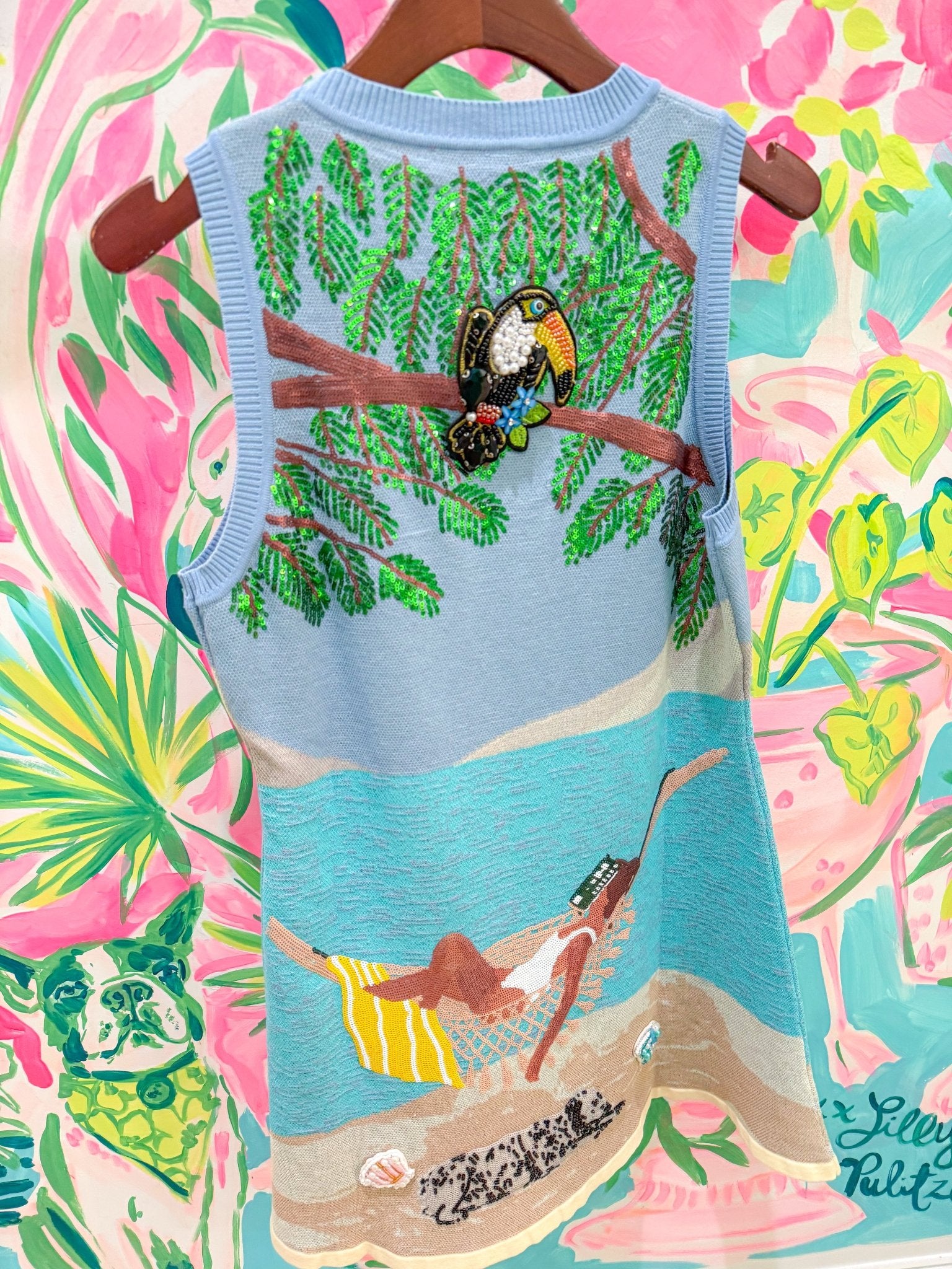 Multi Girl on Hammock Beach Knit Tank DressQueen of SparklesThe Printed Peach Savannah