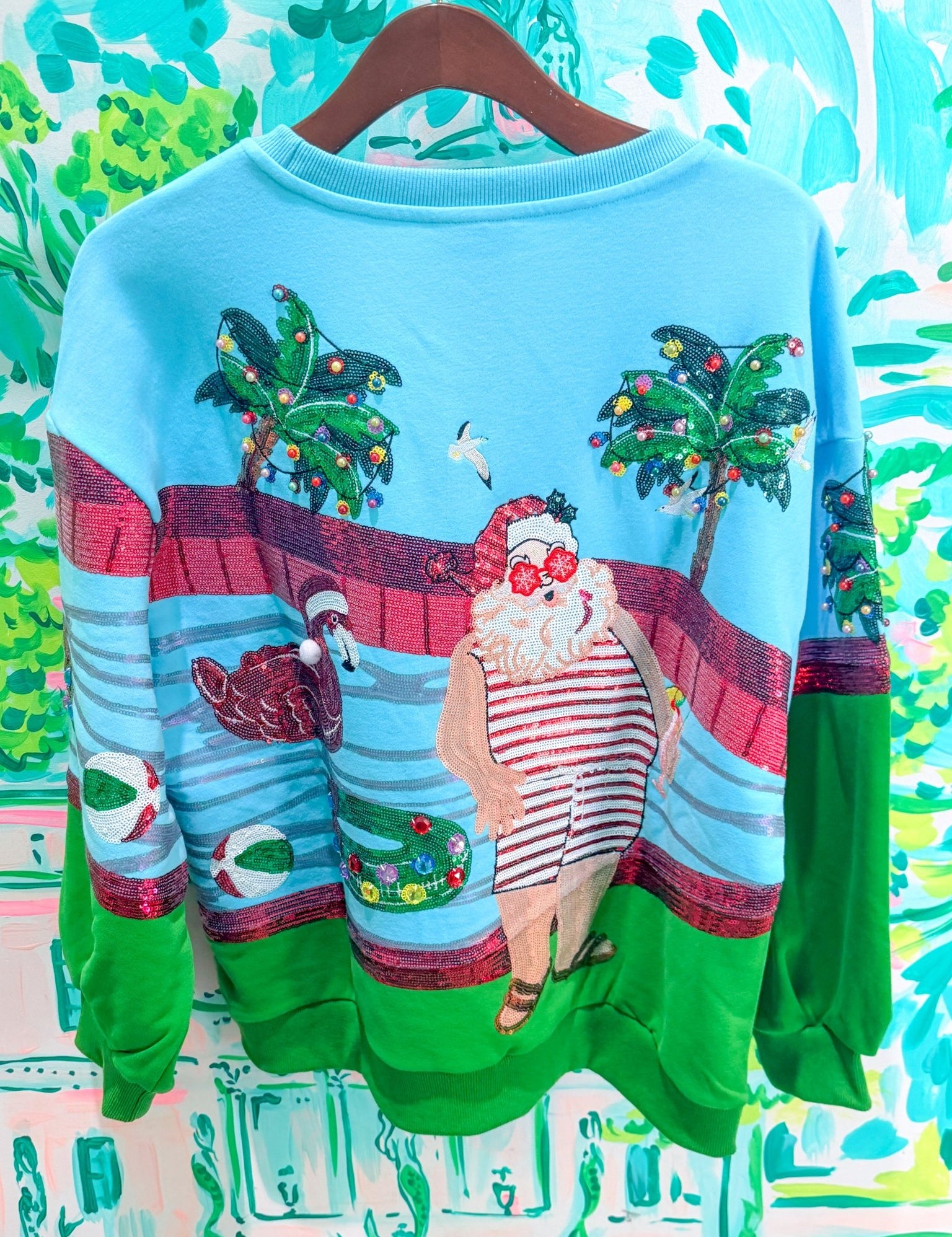 Multi Santa at the Pool SweatshirtQueen of SparklesThe Printed Peach Savannah