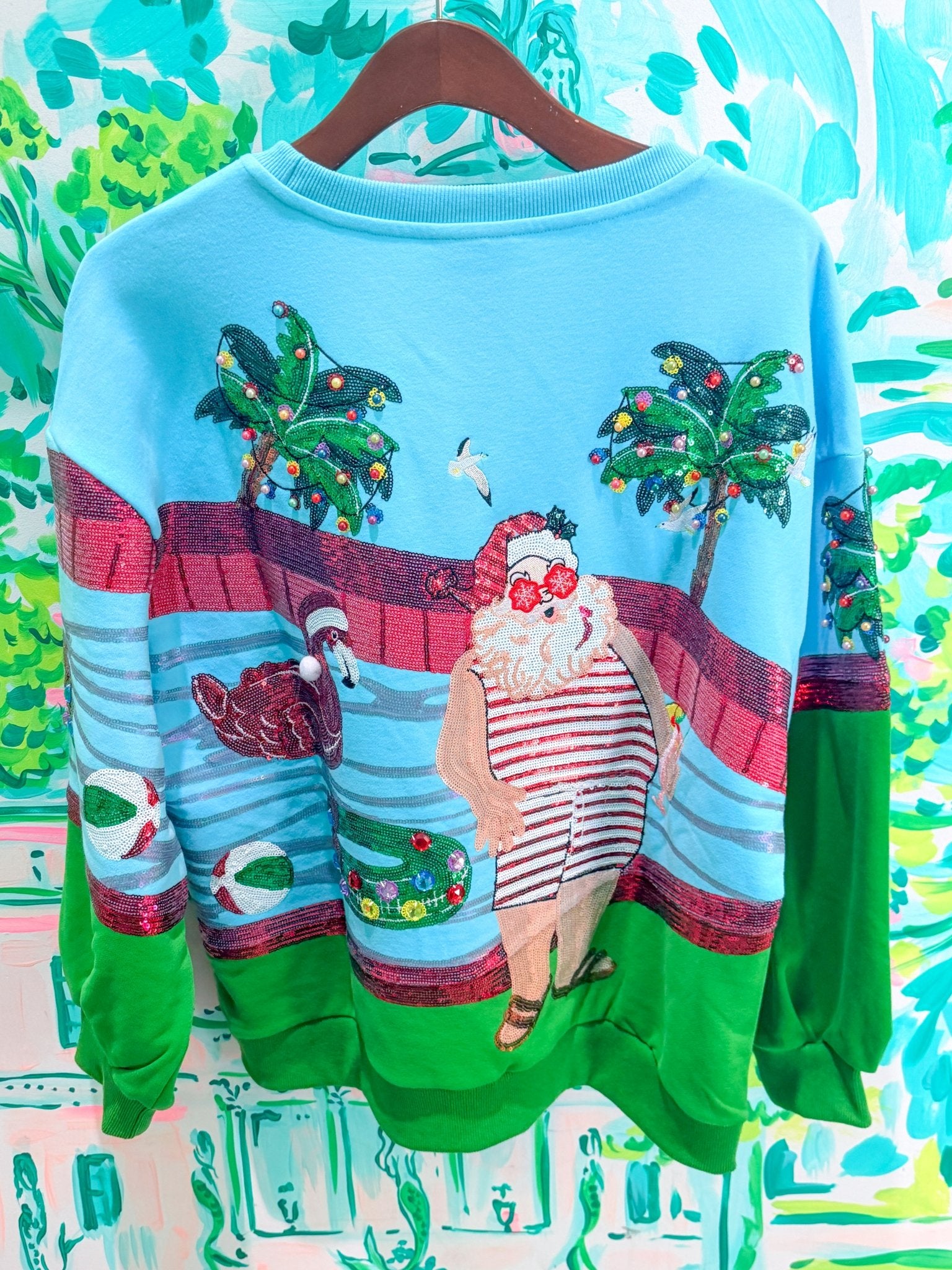 Multi Santa at the Pool SweatshirtQueen of SparklesThe Printed Peach Savannah