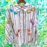 Multi Stripe Sunglasses Cotton Button Up TopQueen of SparklesThe Printed Peach Savannah
