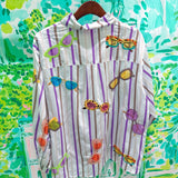 Multi Stripe Sunglasses Cotton Button Up TopQueen of SparklesThe Printed Peach Savannah