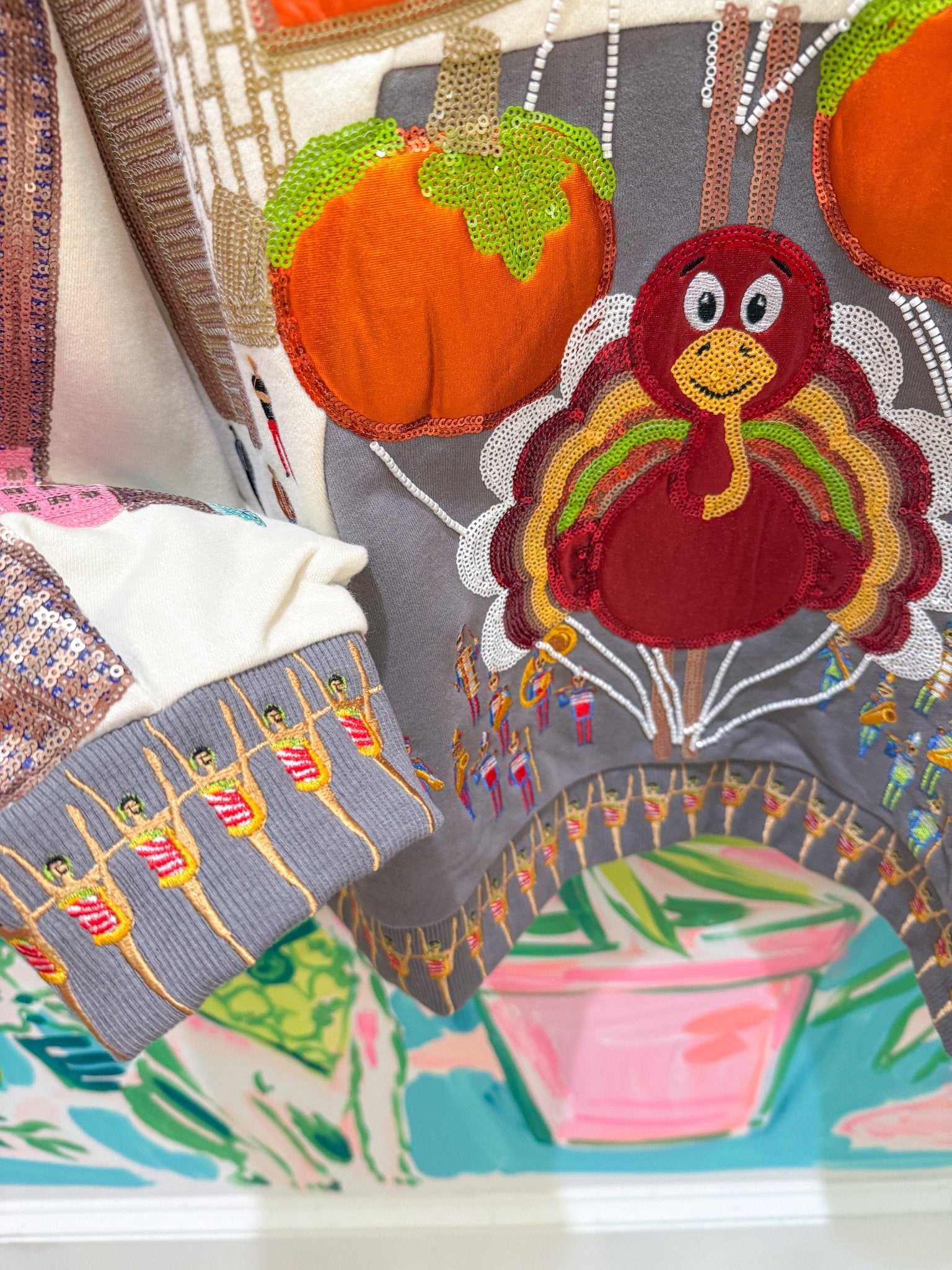 Multi Thanksgiving Day Parade SweatshirtQueen of SparklesThe Printed Peach Savannah