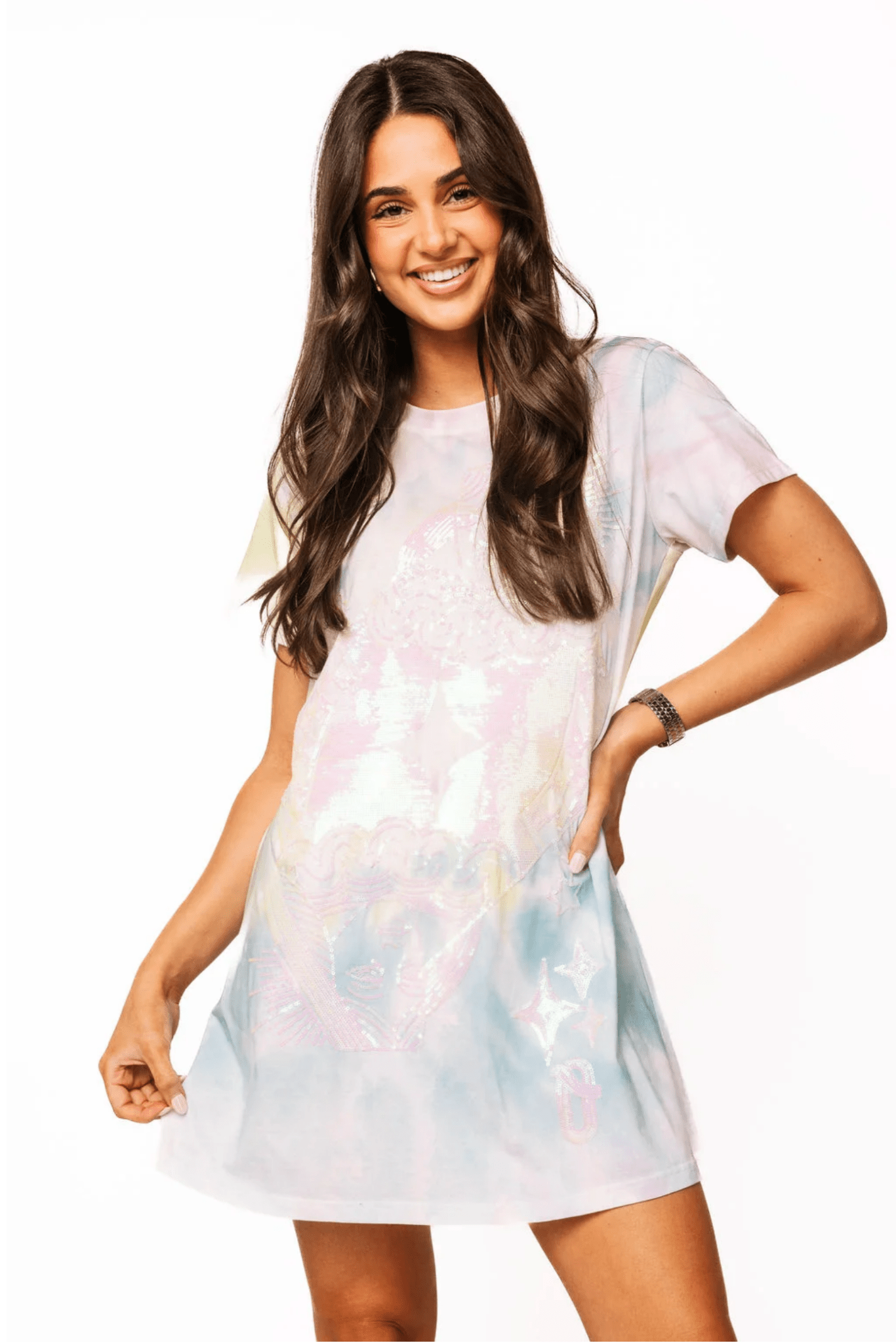 Multi Tie Dye QOS Logo Card Tee DressWomen - Dresses - Straight DressesQueen of SparklesThe Printed Peach Savannah
