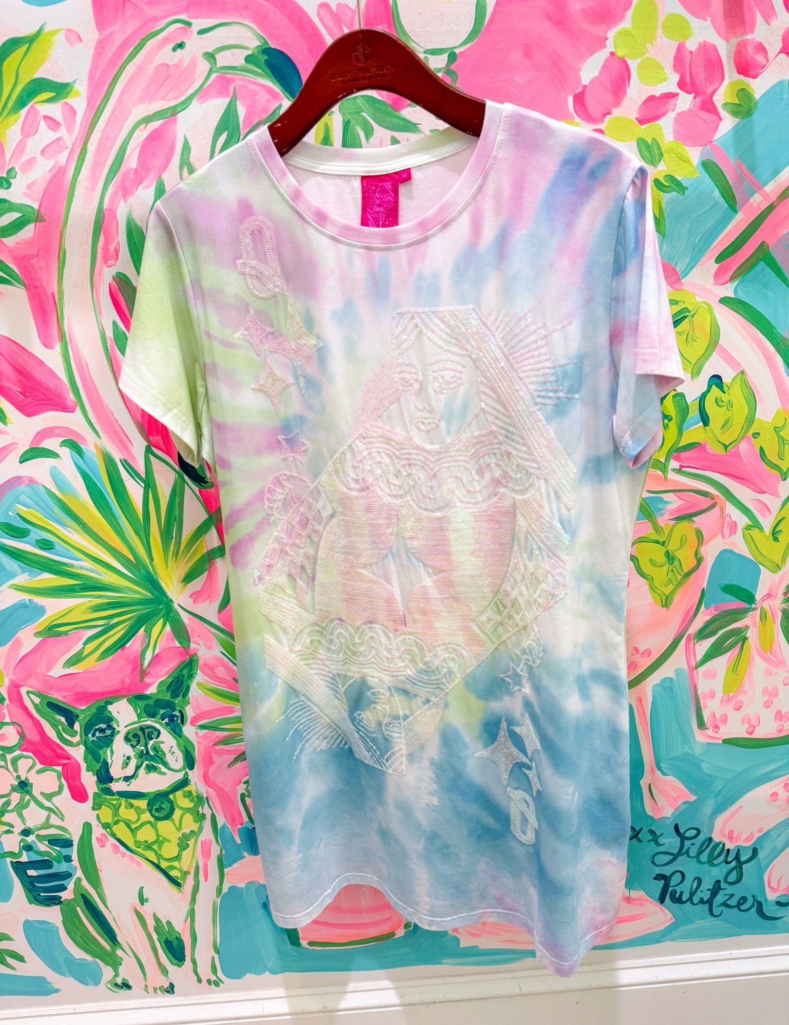 Multi Tie Dye QOS Logo Card Tee DressQueen of SparklesThe Printed Peach Savannah