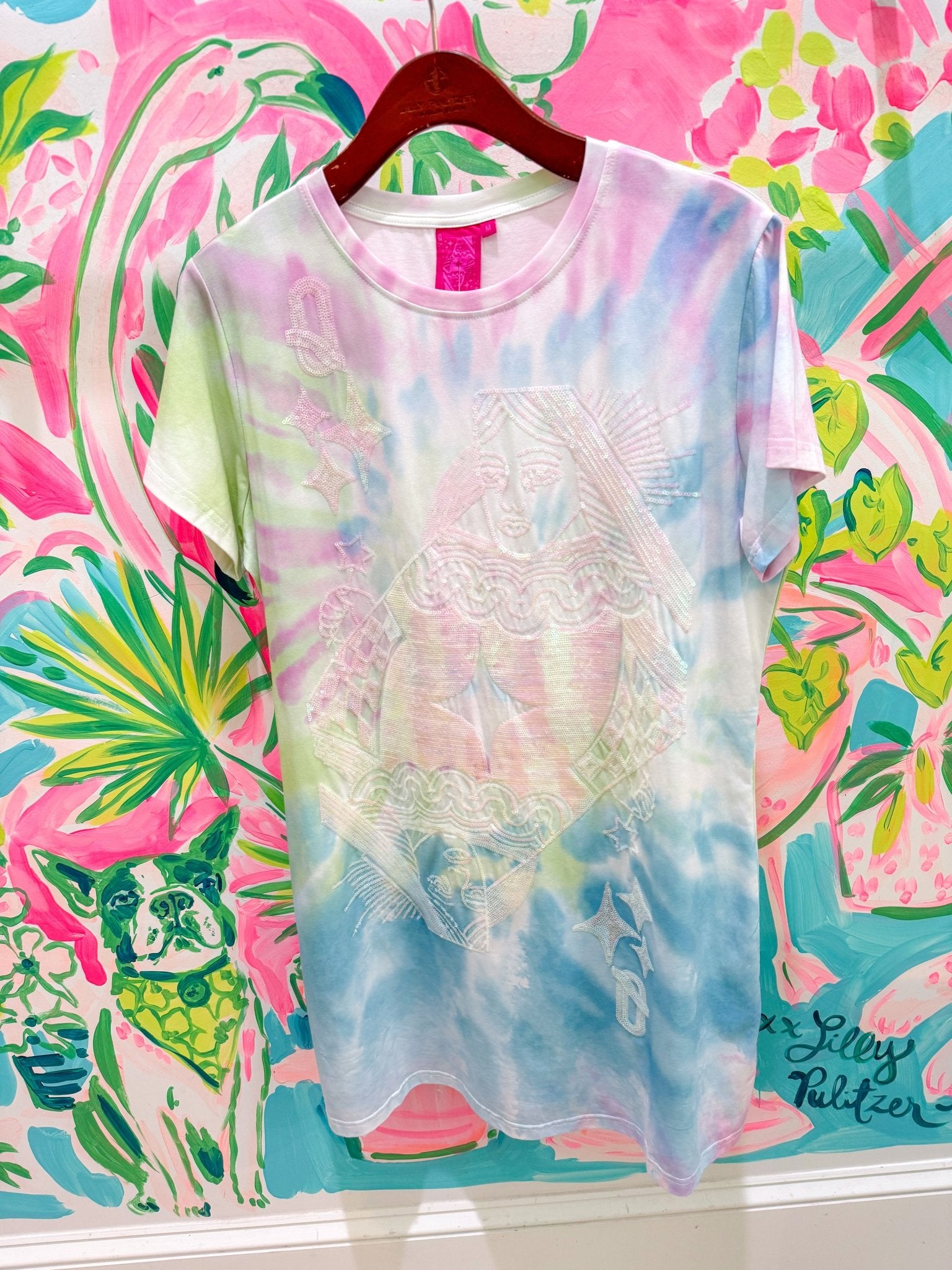 Multi Tie Dye QOS Logo Card Tee DressQueen of SparklesThe Printed Peach Savannah