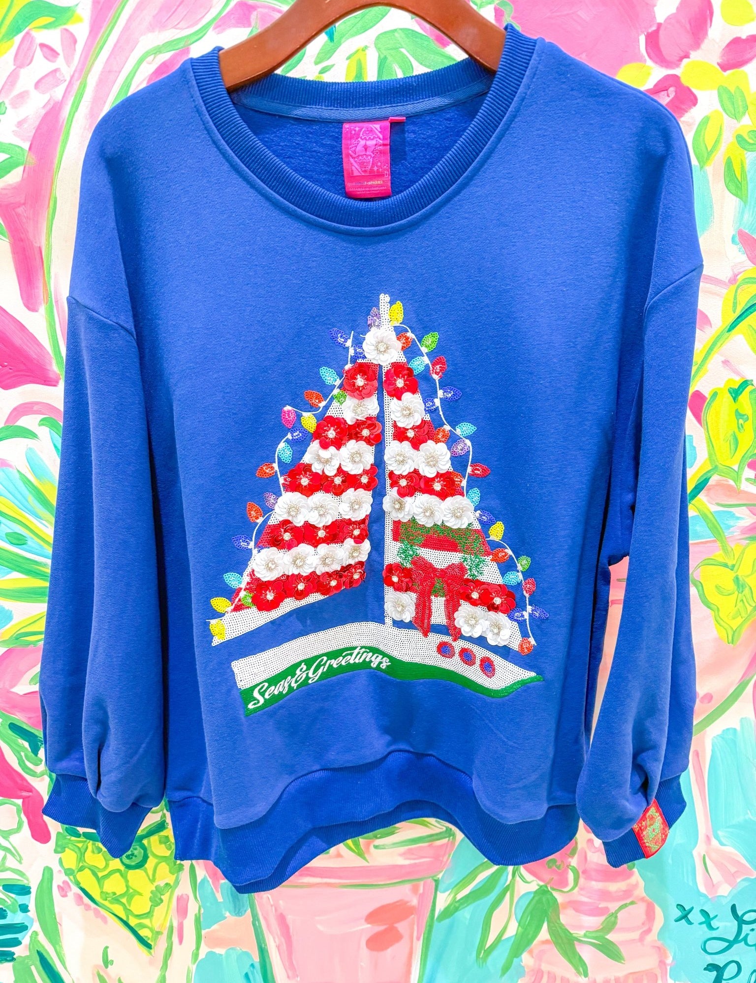 Navy Christmas Sailboat SweatshirtQueen of SparklesThe Printed Peach Savannah