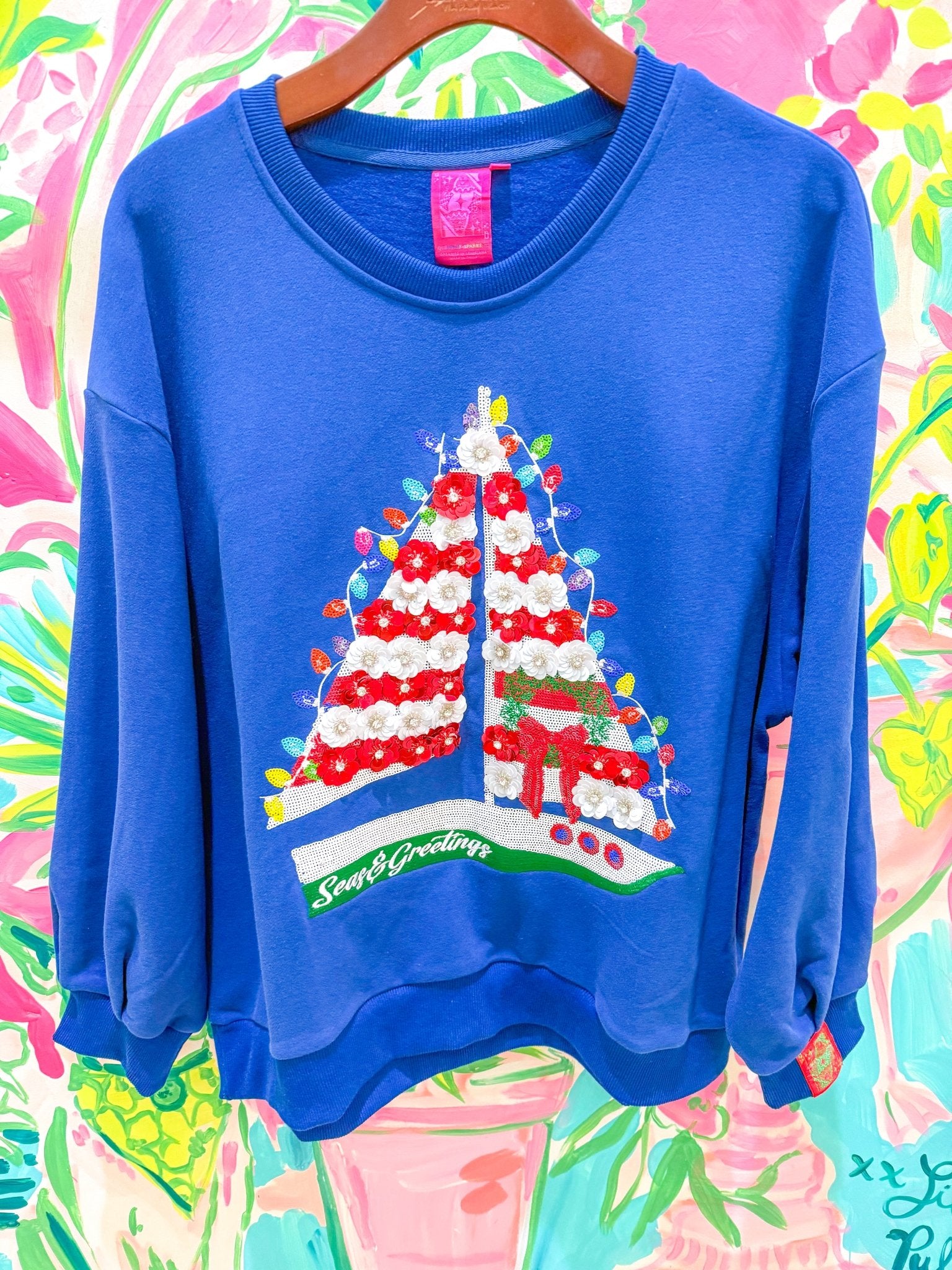 Navy Christmas Sailboat SweatshirtQueen of SparklesThe Printed Peach Savannah