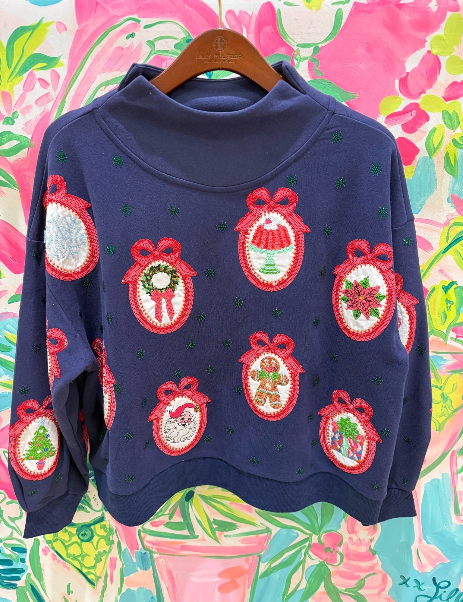 Navy Wallpaper Mockneck SweatshirtQueen of SparklesThe Printed Peach Savannah