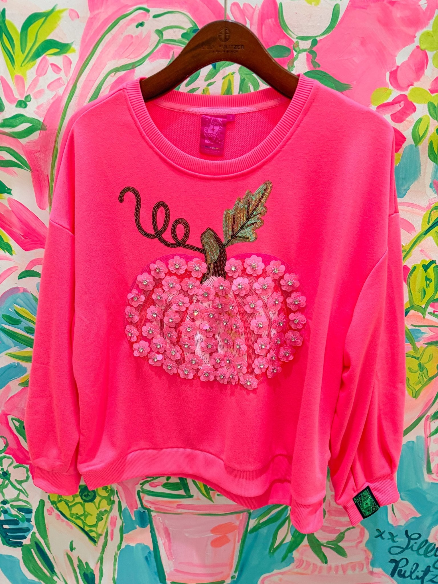 Neon Pink Flower Sequin Pumpkin SweatshirtQueen of SparklesThe Printed Peach Savannah