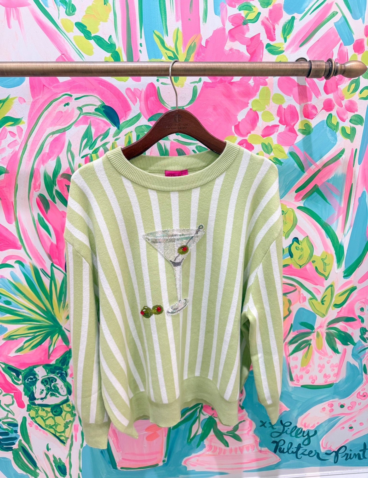 Olive Green & White Stripe Martini SweaterQueen of SparklesThe Printed Peach Savannah