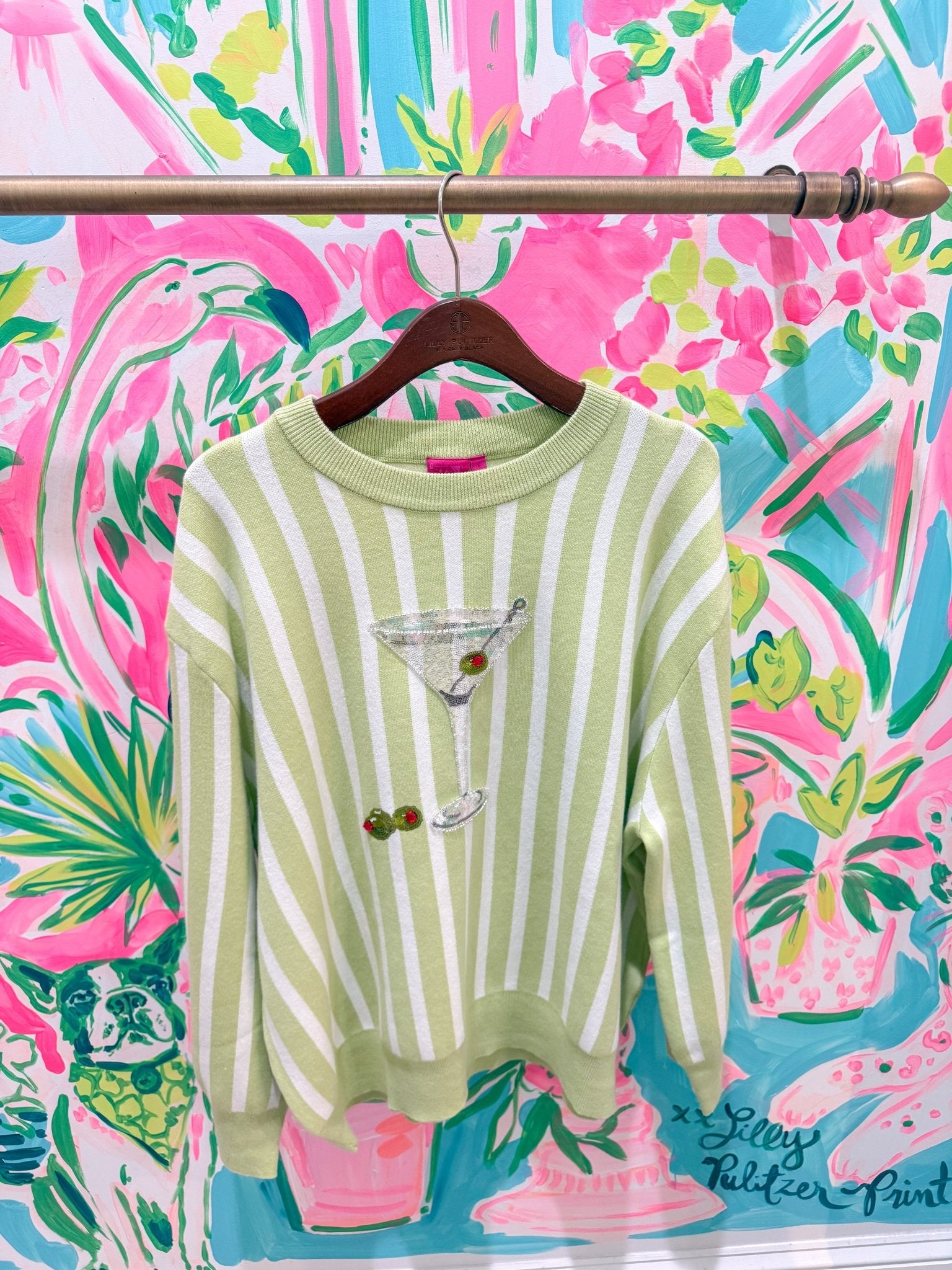 Olive Green & White Stripe Martini SweaterQueen of SparklesThe Printed Peach Savannah